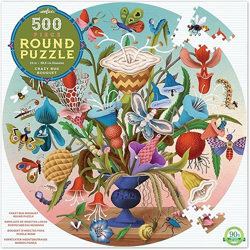 Miniatura 2 de eeBoo: Piece and Love Crazy Bug Bouquet - Rompecabezas redondo de 500 piezas, rompecabezas de alta calidad para adultos y familias, incluye piezas