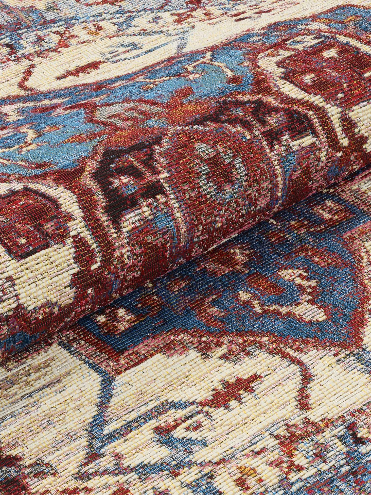 RugVista Amina Alfombra Interior y Exterior, Redondo, Ø 160 cm, Rojo/Azul | Modernas, Pelo corto, Lavado a mano, Oeko-Tex 100, Resistente a los rayos UV, Patio