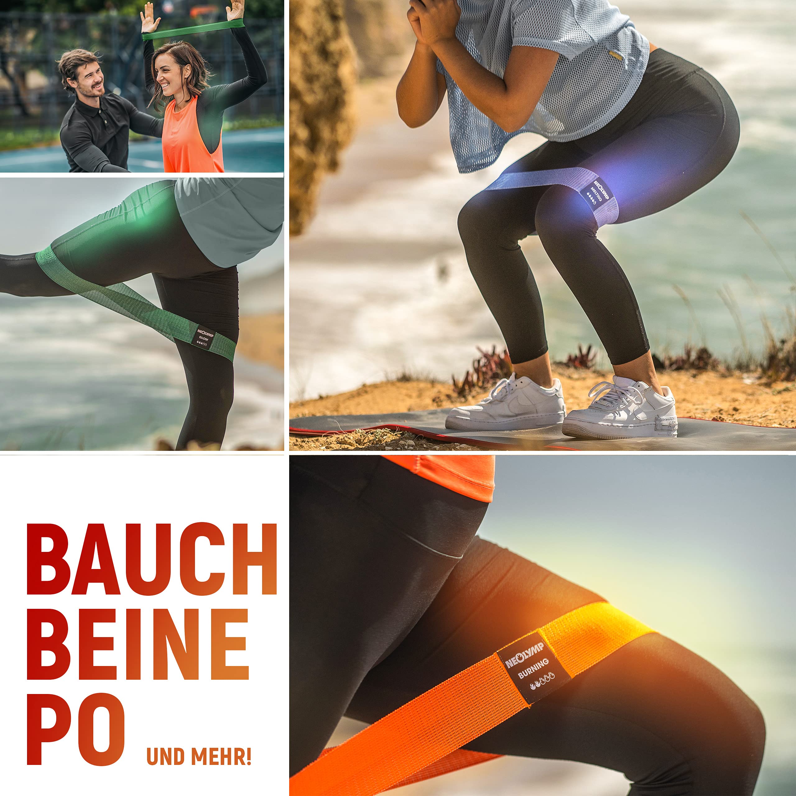 NEOLYMP Kurze Fitnessbänder Stoff mit Fitness Traningsprogramm E-Book - waschbare Resistance Bands, Widerstandsbänder Krafttraining, Booty Band, Gymnastikband, Fitnessband, Trainingsbänder