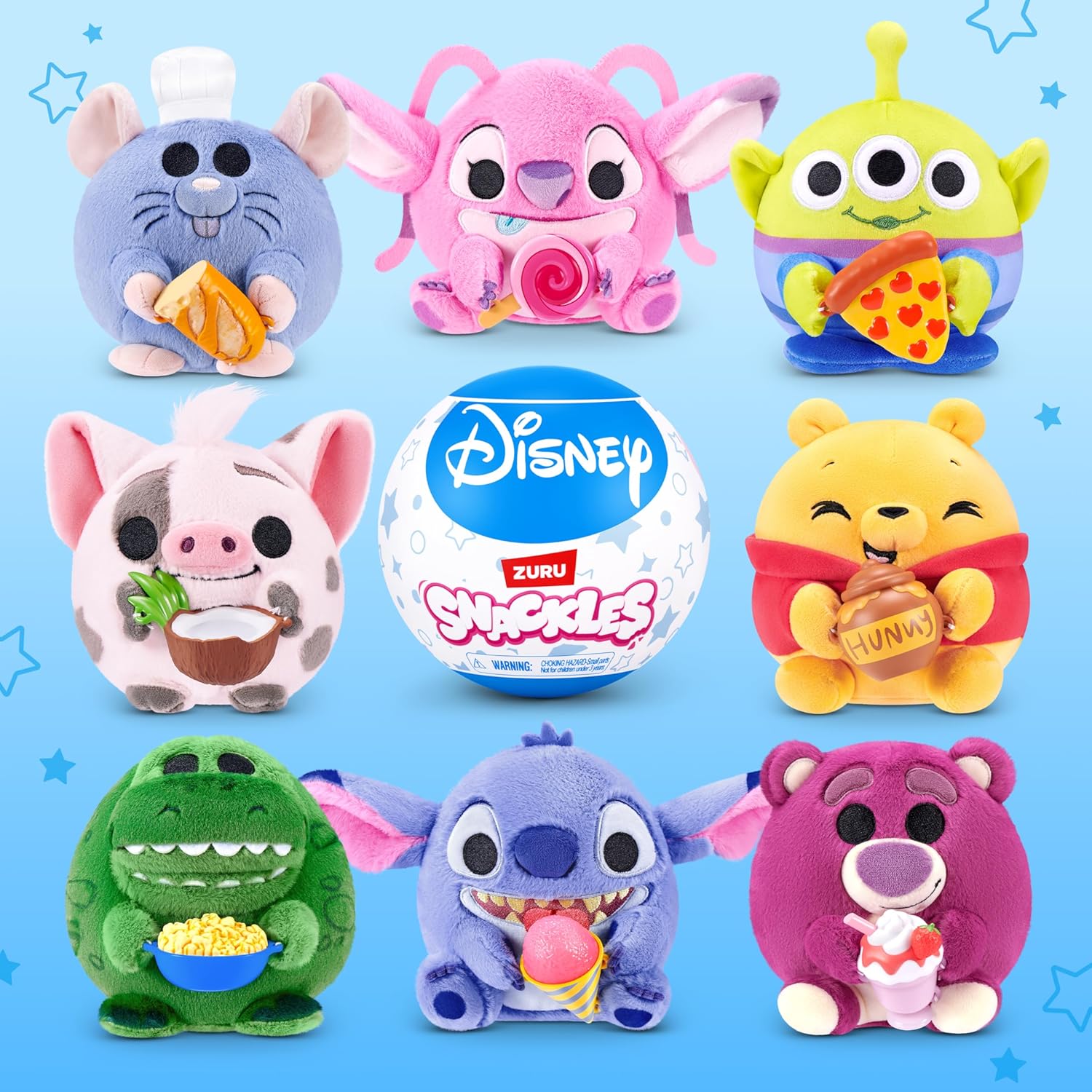 Snackles Disney 5-Inch Plush Toy 2 Pack by ZURU – Ultra-Soft Mini Stuffed Animal with Snack Accessory, Collectible Cuddly Plush for Kids, Tweens, and Disney Fans Ages 3+