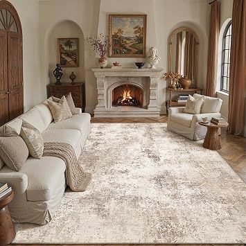 HUGEAR 8x10 Brown Modern Abstract Washable Area Rug for Living Room | Low Pile, Non Slip, Modern Abstract Style, Soft Large Area Rug for Living Room, Bedroom, Dining Room, Office, Home Decor