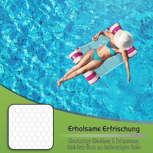 Balinco Amaca galleggiante con rete, gonfiabile, con braccioli, utilizzabile come materassino, lettino relax galleggiante, gioco acquatico per bambini e adulti, colore: rosa/bianco + azzurro/bianco - 3