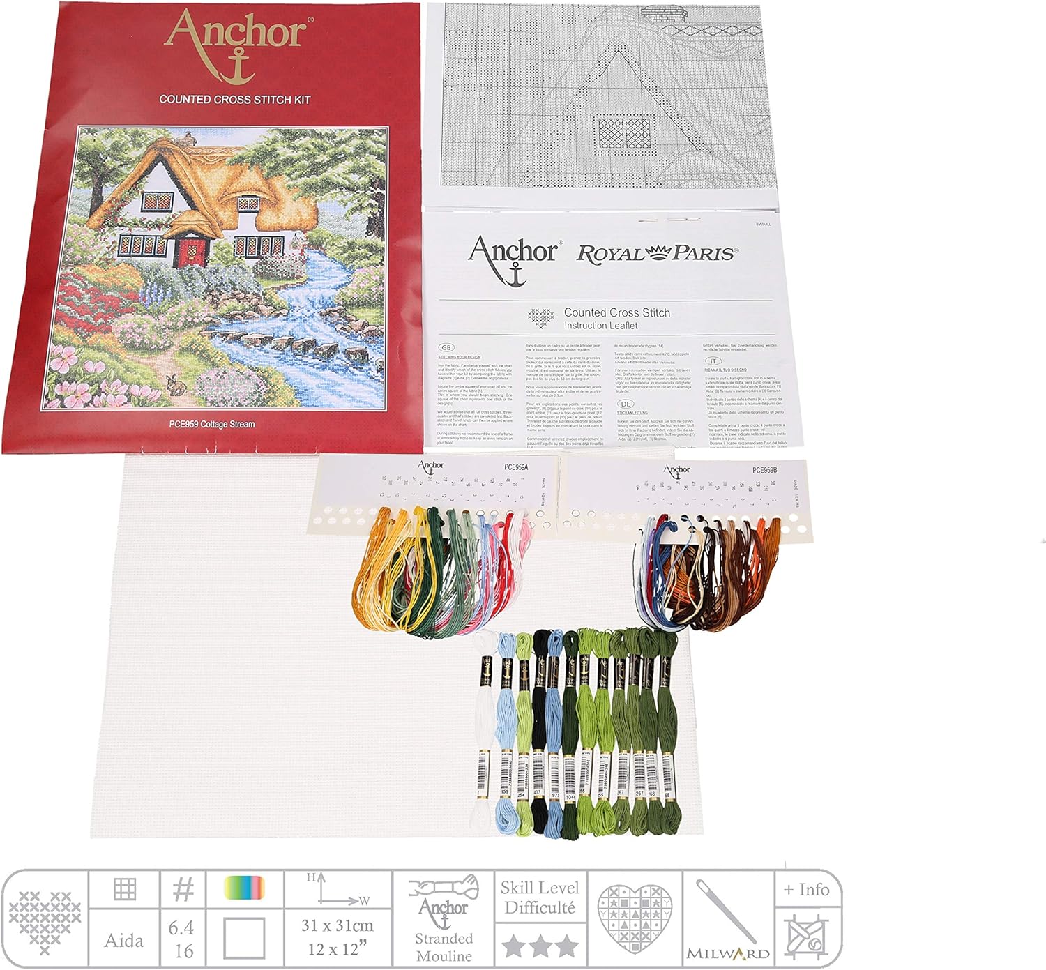 Anchor Cross Stitch Kit: Cottage Stream, Multi, 20 x 30cm