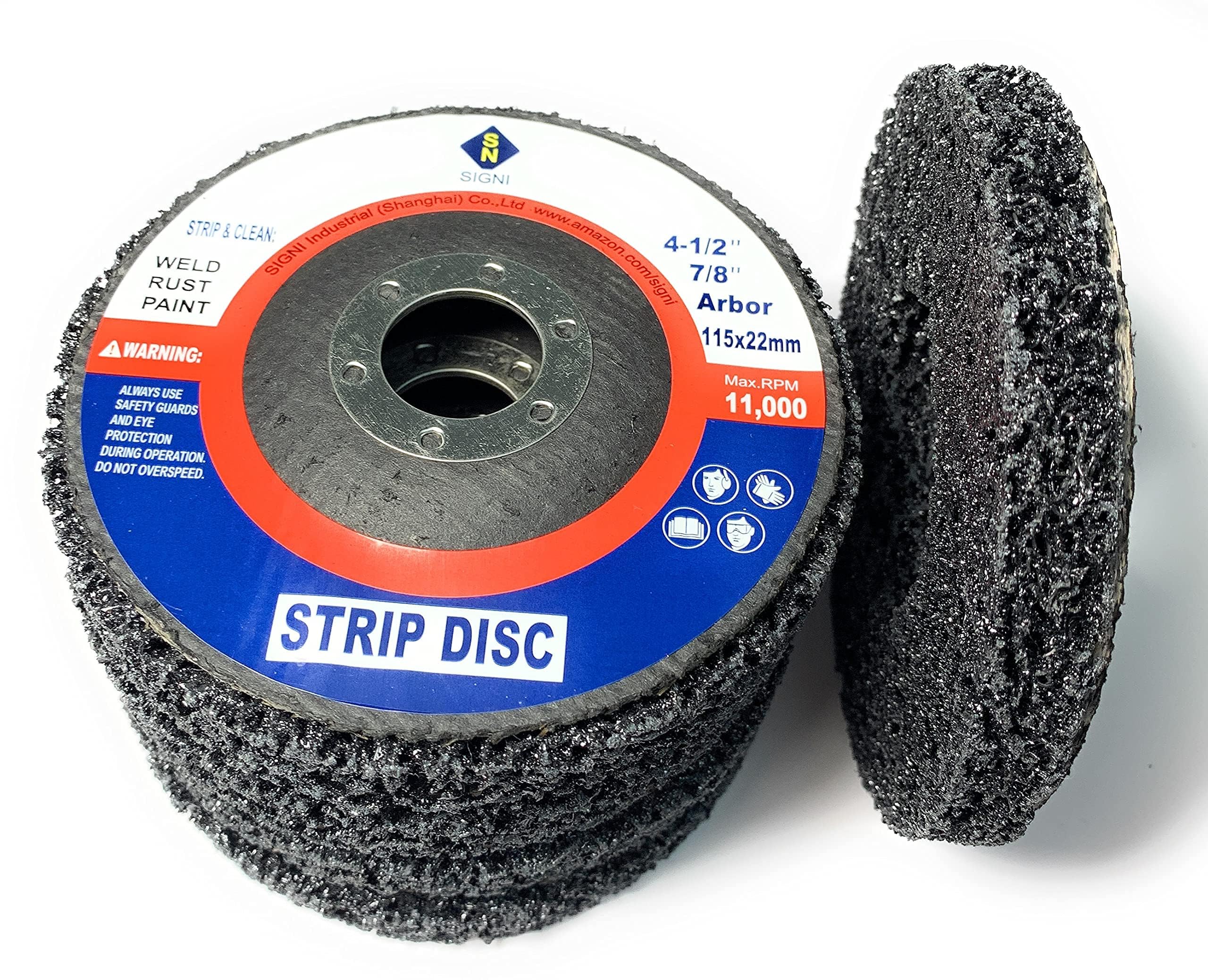 SIGNI - Juego de 5 discos de tira de polietileno para molino de ángulo, 4-1/2 x 7/8 pulgadas, para quitar pintura, óxido y limpiar soldaduras oxidadas (5 unidades), color negro