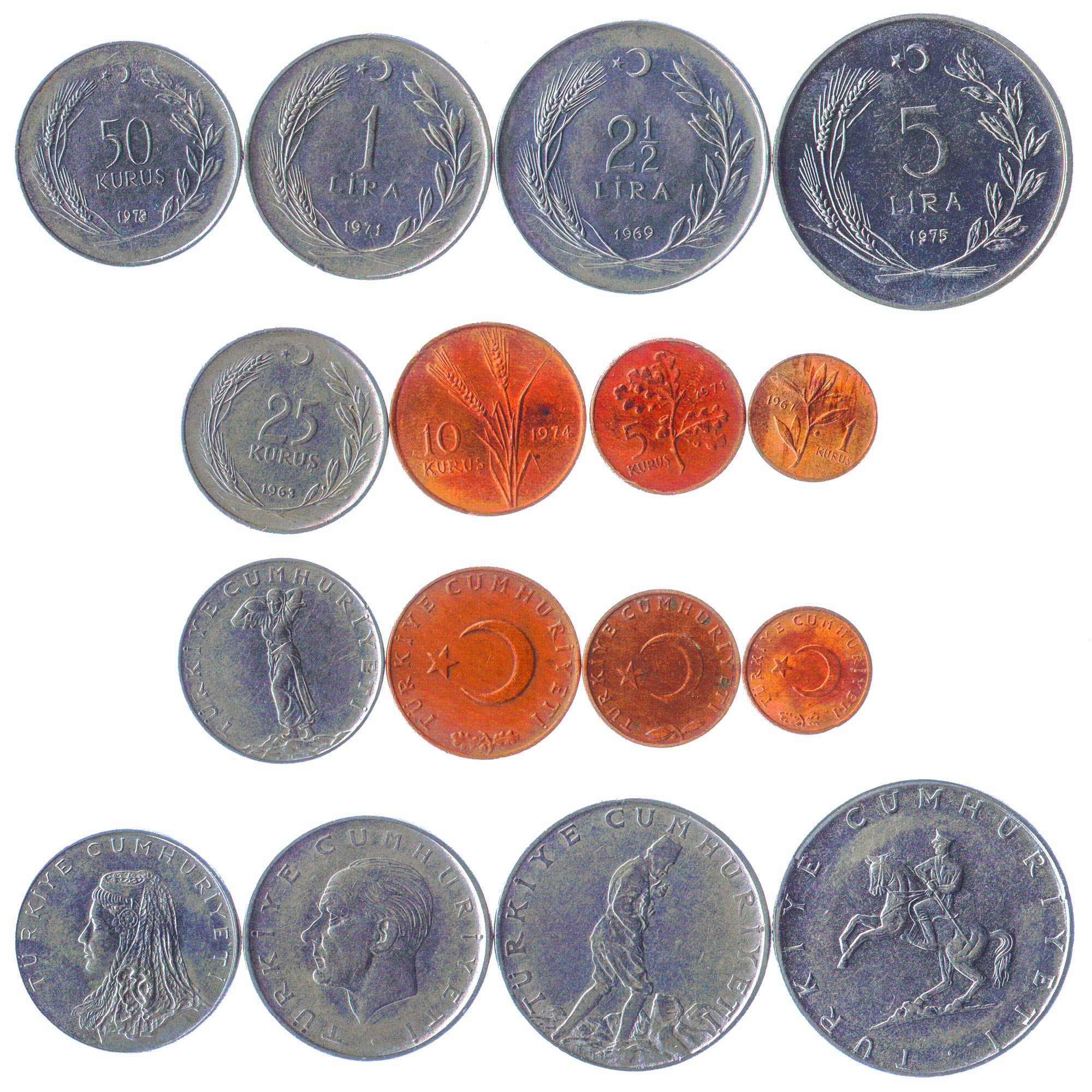 Amazon.com: 一組8 枚來自土耳其的硬幣。 1、5、10、25、50 KURUS、1、2.5、5 里拉。 1957-1980 : 藝術古董收藏