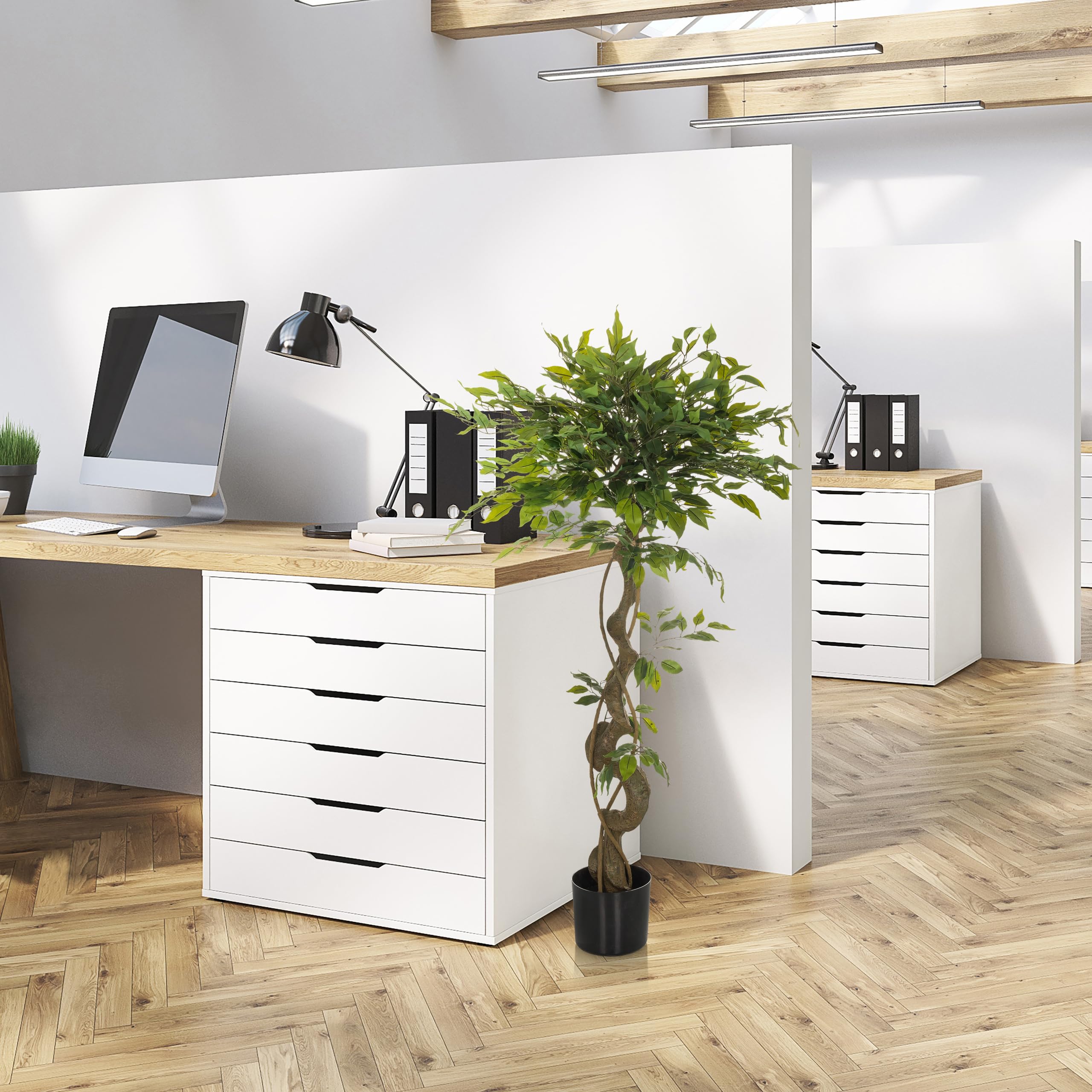 HJH Office Pianta artificiale FICUS I Pianta artificiale decorativa 120 cm, fico di betulla, albero artificiale di facile manutenzione, verde 871057