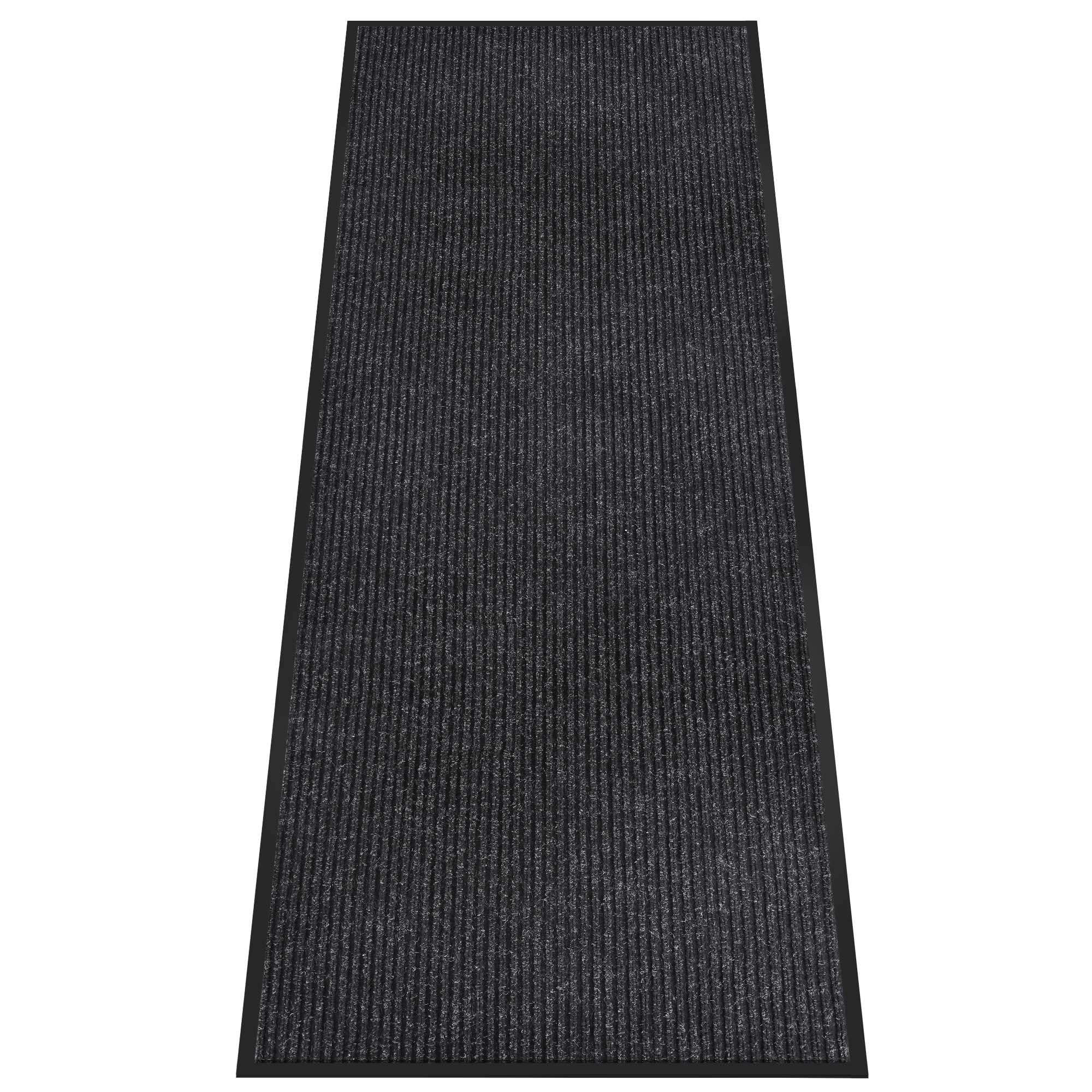 Indoor Outdoor Door Mat, 10' x 3' Doormat for Entryway, Rubber Backing Non Slip Front Door Mat Outside Entrance, Super Absorbent Commercial Floor Mat for Home Office, Black