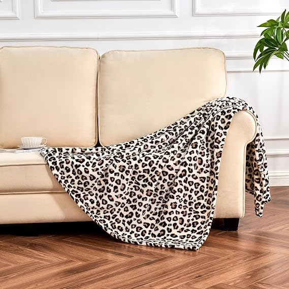 Edenleaf Leopard Print Blanket Fleece Throw for Bed Sofa Travel and Camping, Super Soft Cozy Fluffy Plush Cheetah Print Blanket for All Seasons 60