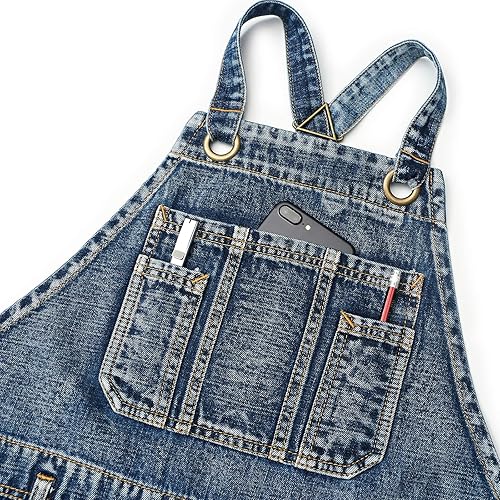 Miniatura 6 de Jeanerlor - Delantal de peluquería de trabajo estilo lavado con bolsillos para mujeres y hombres