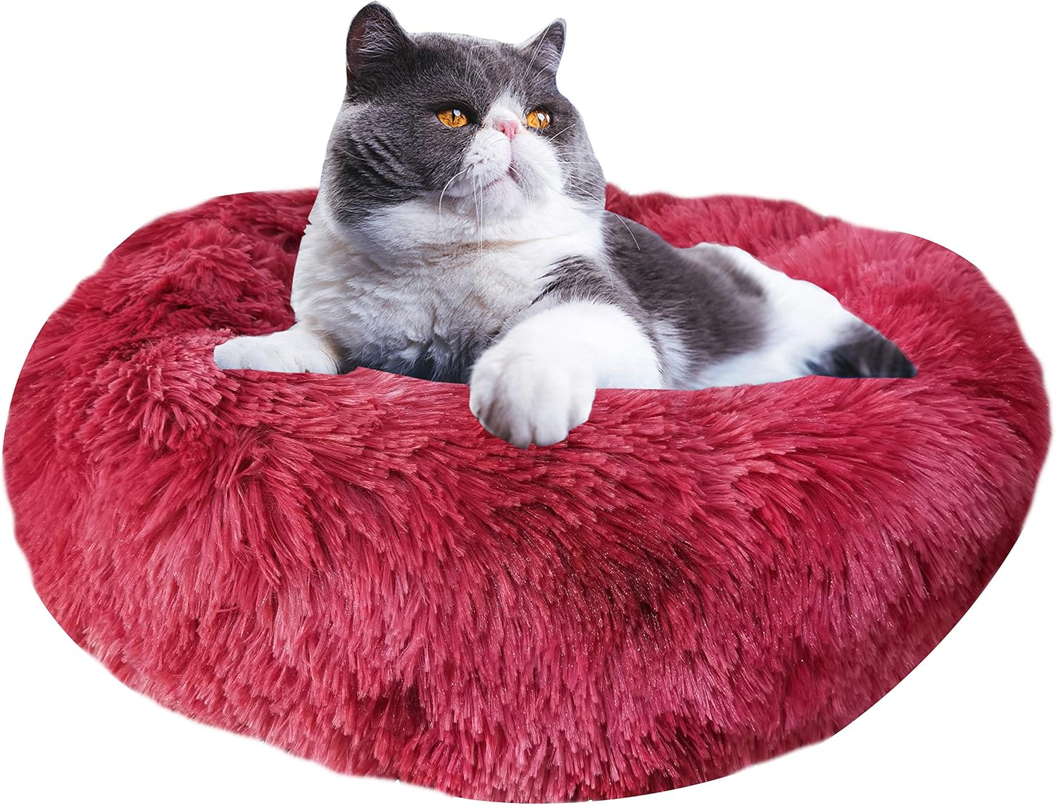 OINEEDU Fur Donut Cuddler Pet Calming Bed, Dog Beds Soft Warmer,Round Fluffy Pet Calming Bed Comfortable Soft Pet Bed Sofa for Small Dog…