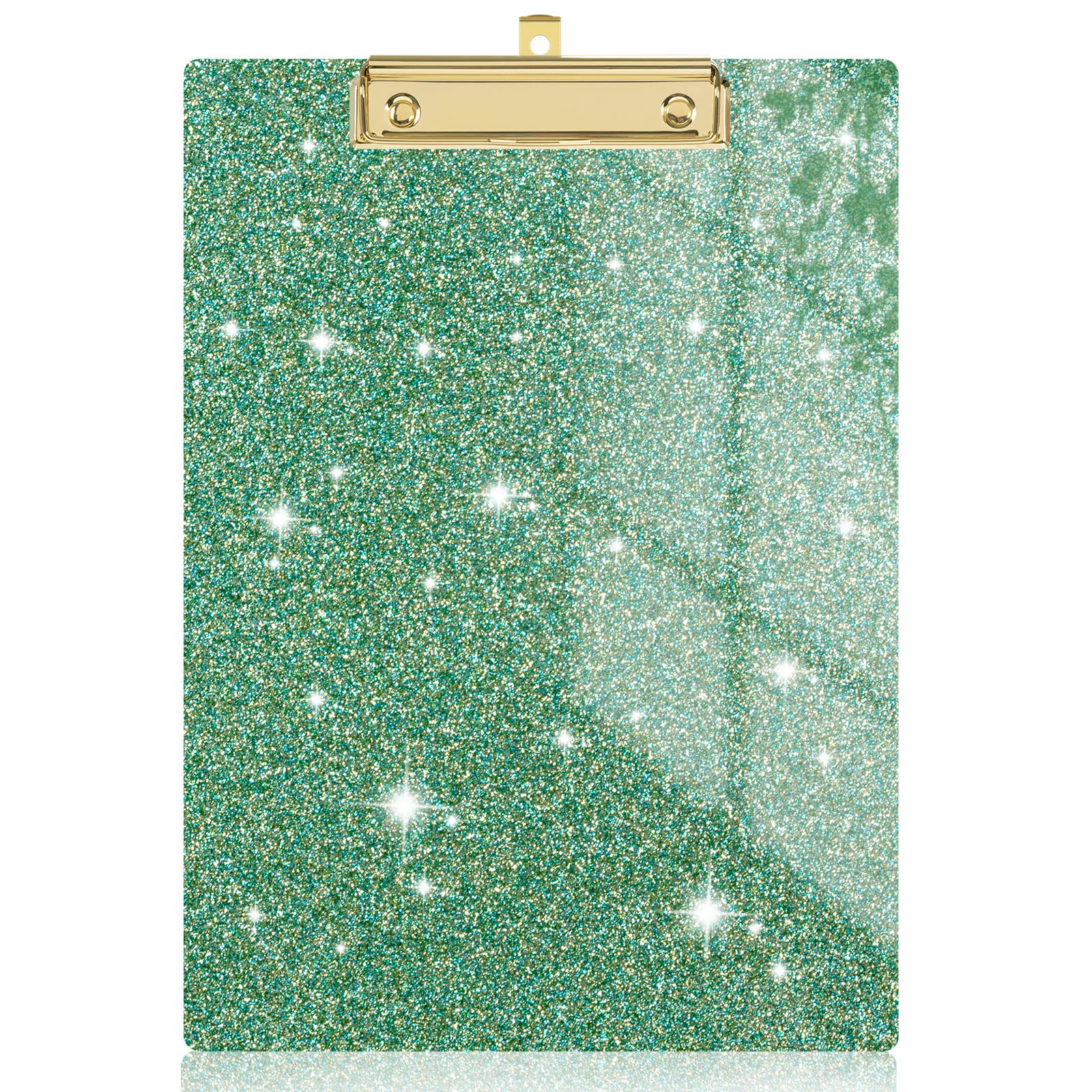 Rimilak Acrylic Glitter Clipboards, Sparkly Board with Low Profile Gold Clip, Designed for Classroom School and Office Use, A4 Letter Size 9 x 12.5 in, Green โ image 1