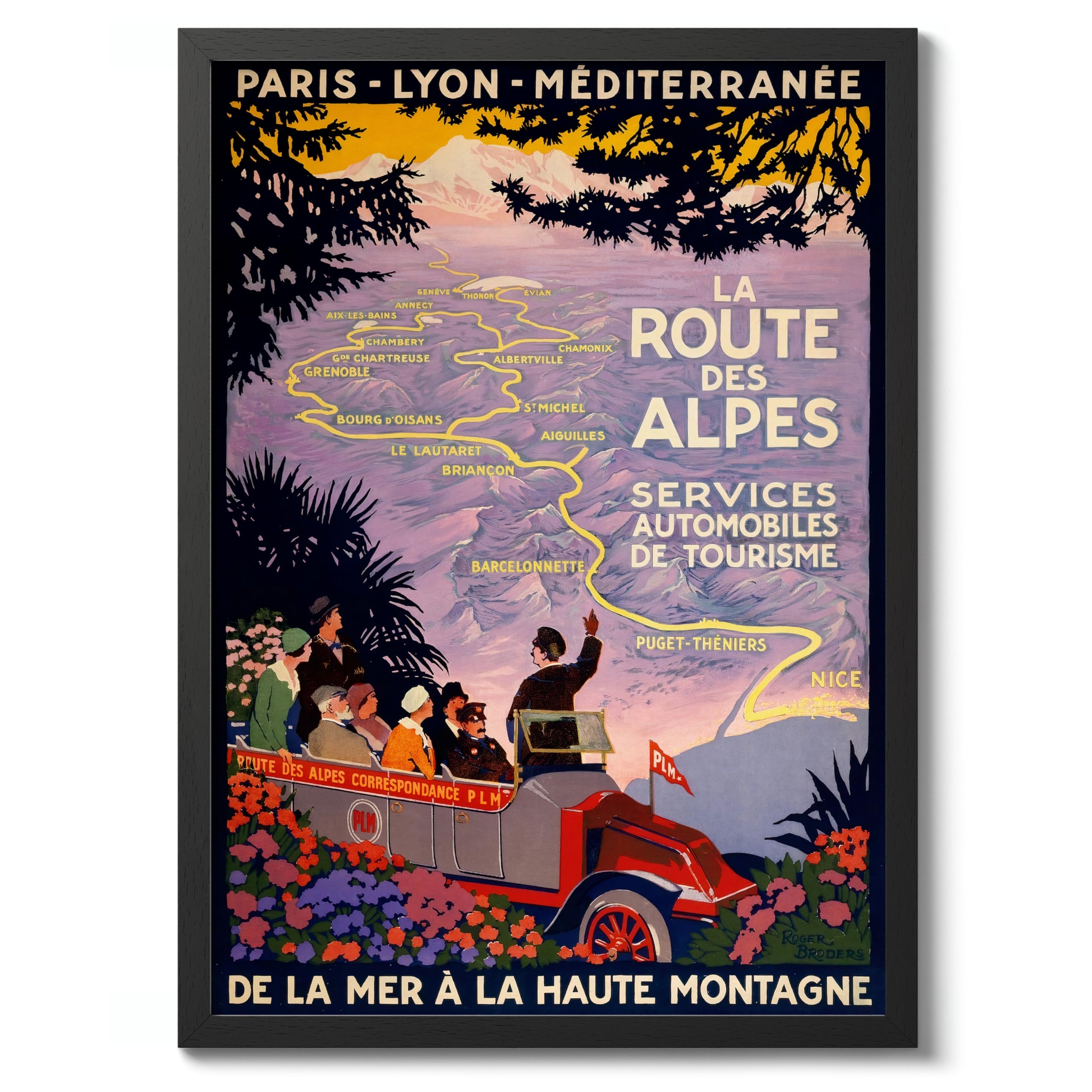 French Alps Vintage French Travel Poster, Retro France Tourism Print, Holiday Home Decoration Wall Art, A2 (Black Frame) - 59.4x42cm