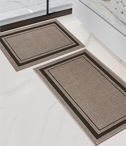 Miniatura 8 de chakme Juego de 2 alfombras de baño ultrafinas, absorbentes, antideslizantes, lavables a máquina, color beige oscuro, 17 x 24 pulgadas + tapete para