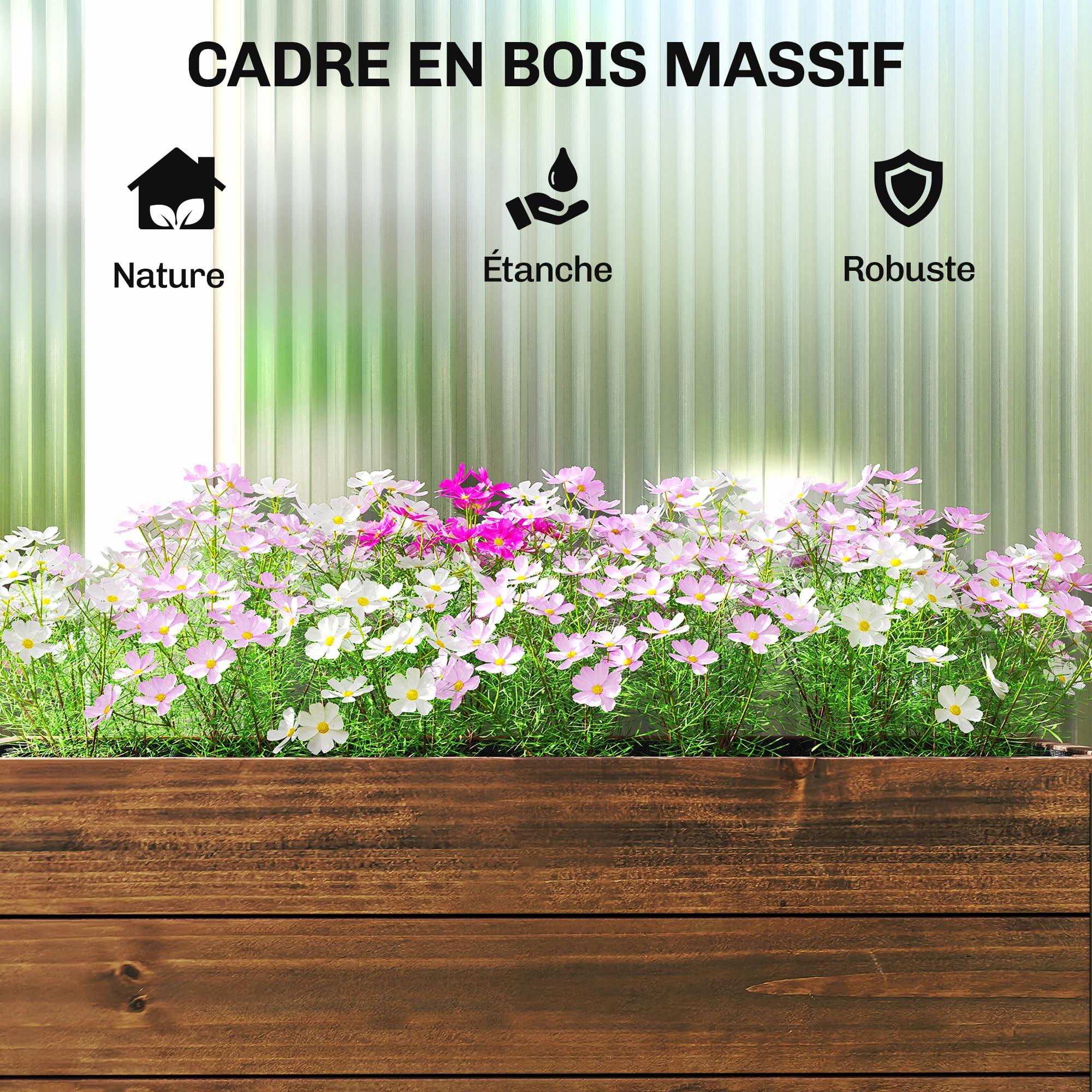 Outsunny Jardinière surélevée en Bois avec Roues, carré Potager de Jardin rectangulaire, Pot de Fleurs extérieur pour Herbes aromatiques et légumes, 60 x 30 x 41 cm, Marron