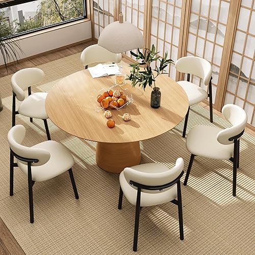 Vista 16 de Juego de 6 sillas de comedor de cocina modernas de lino suave estilo granja con patas de metal, Beige/Nogal Lino Beige/Nogal de 18 pulgadas,18