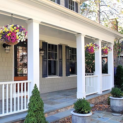 Miniatura 2 de Flores artificiales en cesta colgante, plantas de seda sintética gloria matutina en maceta colgante para decoración del hogar, jardín al aire libre,