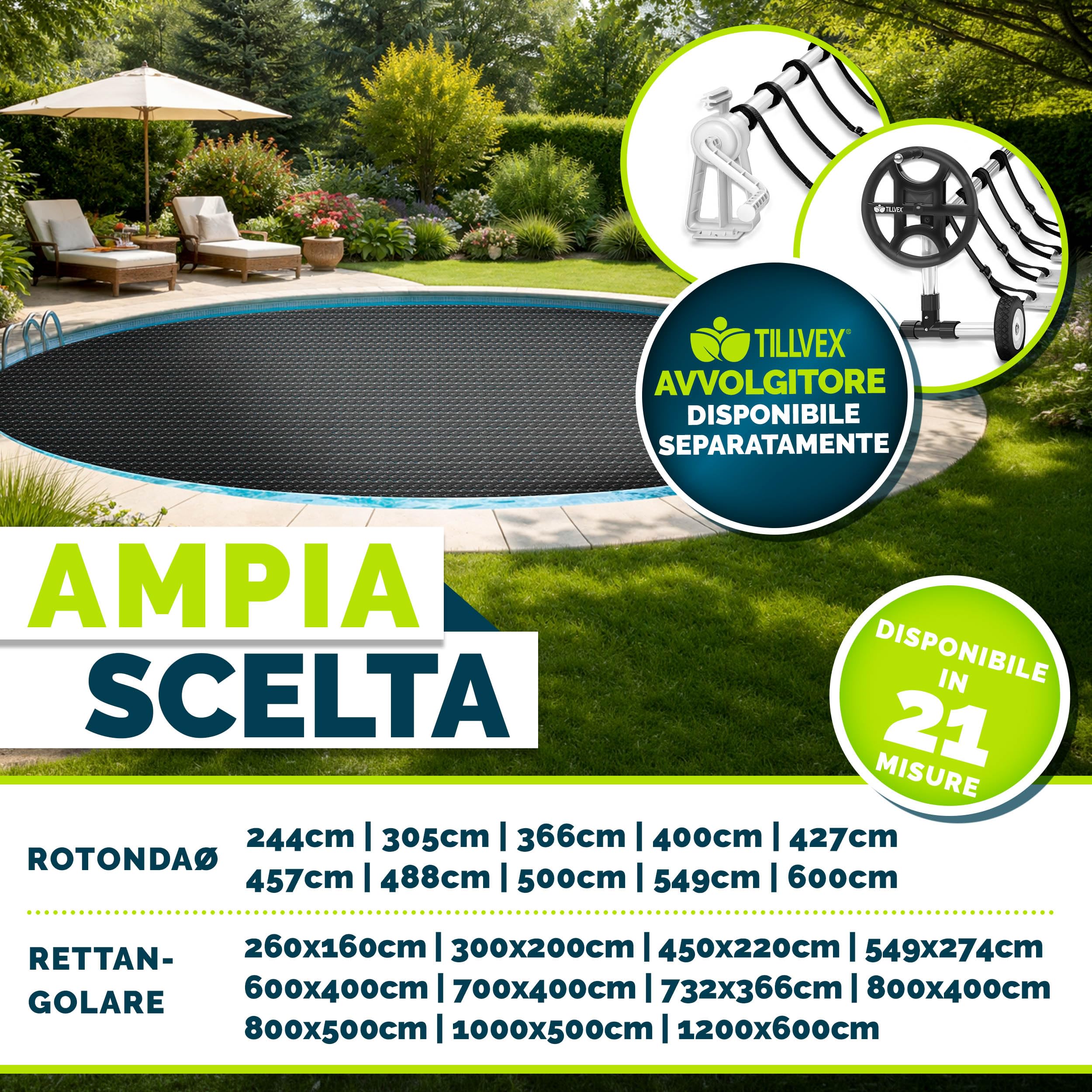 tillvex® Telone solare per piscina, rettangolare, 600 x 400 cm, pellicola solare ritagliabile | Telone solare da 120 µm, copertura solare per il riscaldamento dell'acqua, copertura solare per piscina