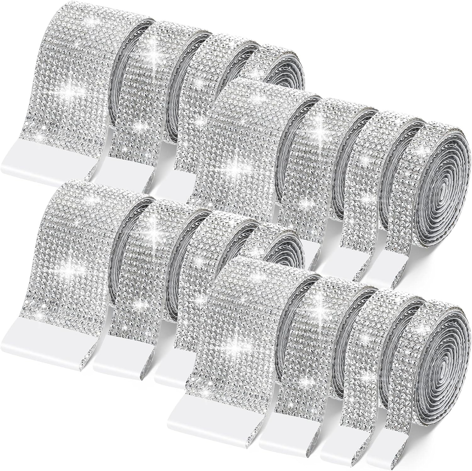 Crtiin 16 Rolls White Self Adhesive Rhinestone Ribbon