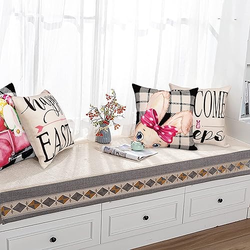 Miniatura 7 de Geefuun Juego de 4 fundas de almohada de Pascua de 18 x 18 pulgadas, decoraciones de Pascua, fundas de almohada para sofá, fundas de almohada para
