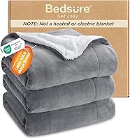 Bedsure GentleSoft Sherpa Fleece Queen Blanket - Thick Warm Reversible Fuzzy Throw, Non-Heated Soft Plush 90x90 Grey for Winter Bed Couch