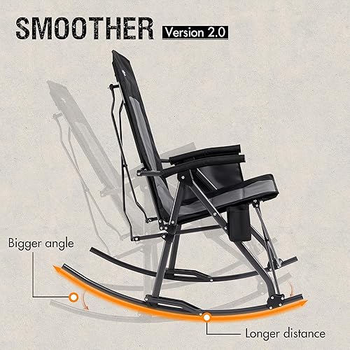 Miniatura 4 de PORTAL Silla mecedora plegable de gran tamaño para acampar, portátil, para exteriores, con respaldo alto, reposabrazos duros, bolsa de transporte