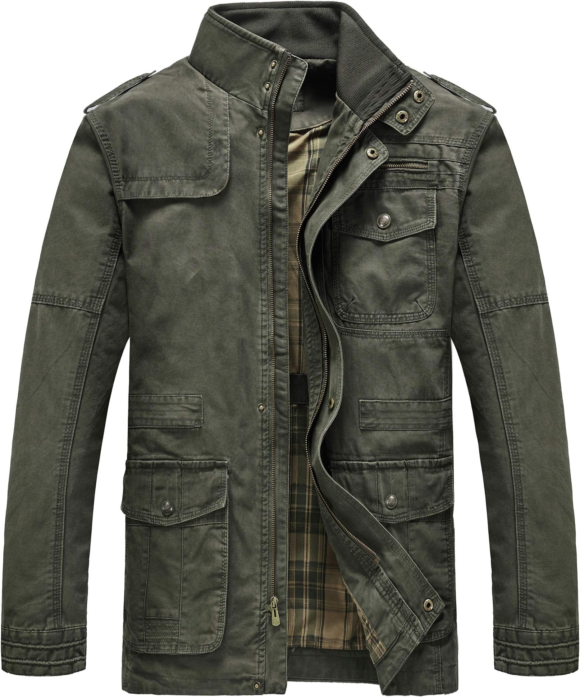 Men's Cotton Stand Collar Lightweight Military Windbreaker Jacket, Armygreen, US S