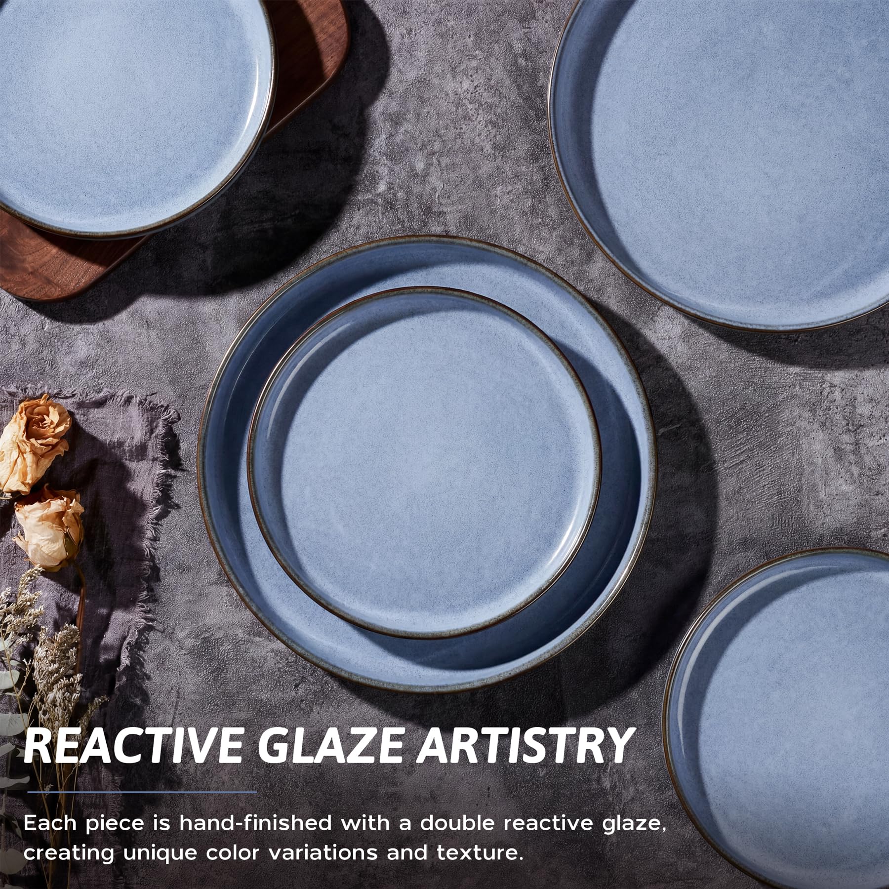 HaWare Set di 6 piatti piani in gres, 26,7 cm, in smalto reattivo, per casa e ristorante, grandi piatti rotondi in ceramica, resistenti a scheggiature e graffi, adatti al microonde e alla