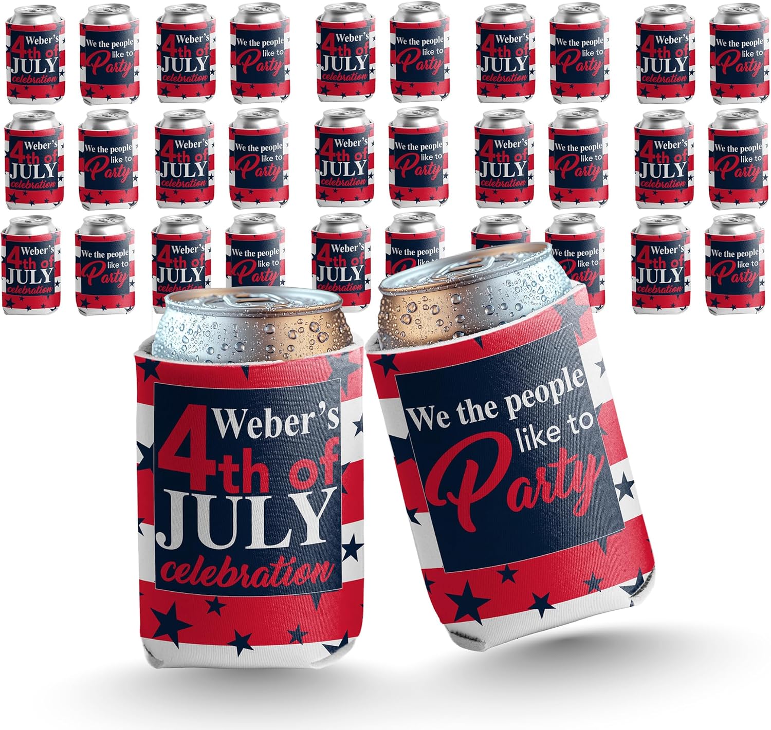 VictoryStore Custom 4th of July Can Coolers – “We The People Like to Party” – Personalized Drink Sleeves for 12–16 oz Cans & Bottles – Patriotic Party Favors
