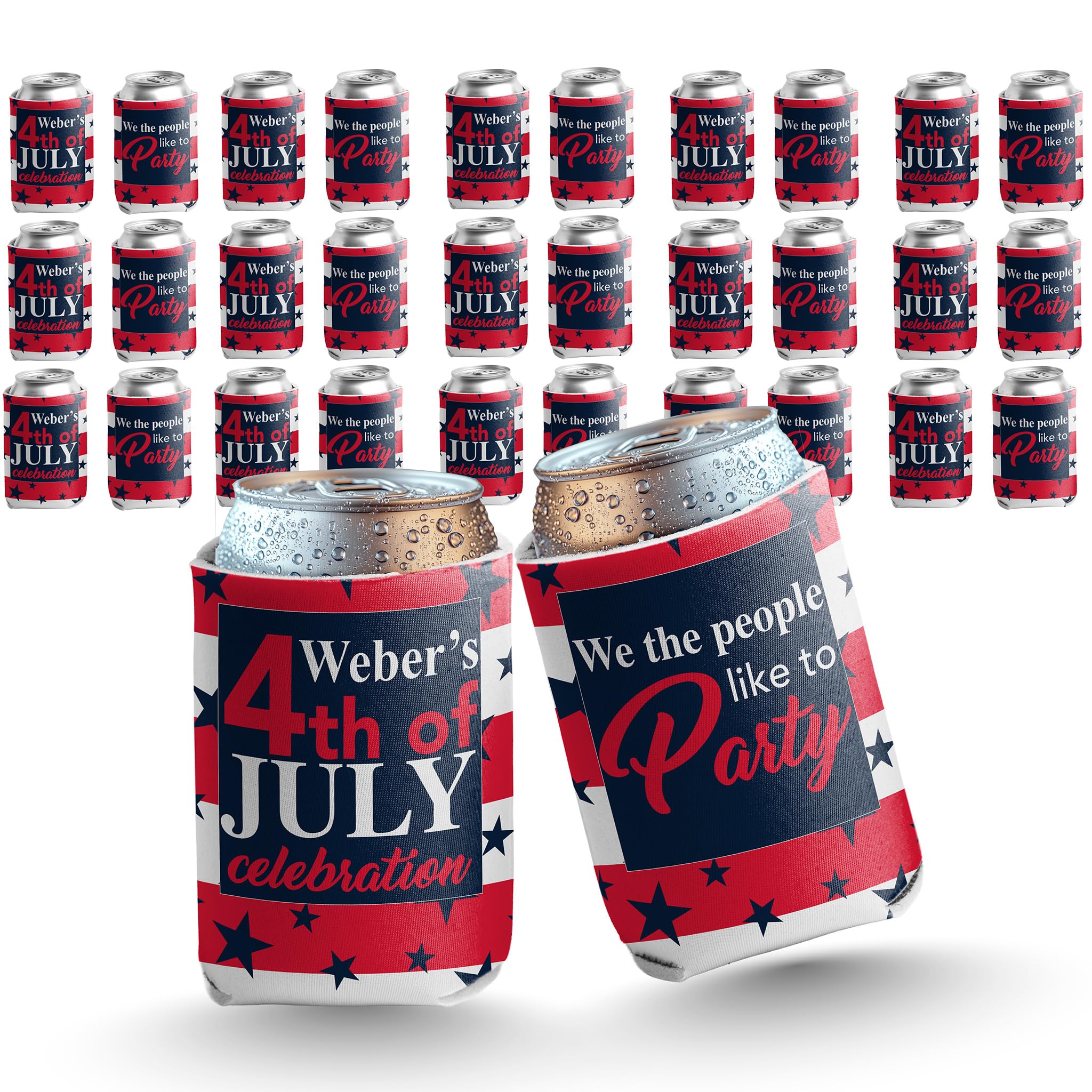 VictoryStore Custom 4th of July Can Coolers – “We The People Like to Party” – Personalized Drink Sleeves for 12–16 oz Cans & Bottles – Patriotic Party