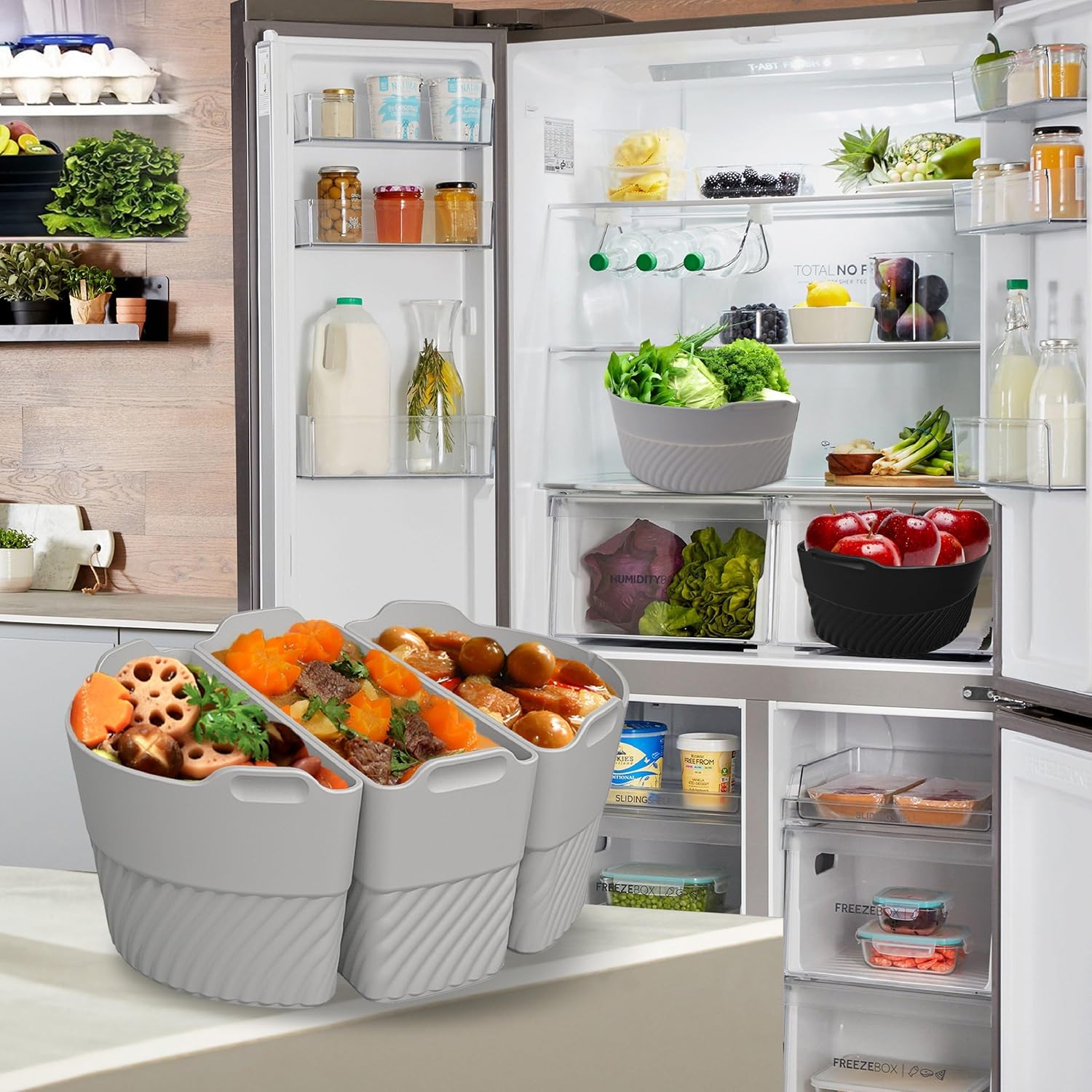 Silicone Slow Cooker Liners Compatible With Crock Pot 6-8 QT,Slow Cooker Divider Allows Cooking Three Different Meals At Once Time (gray)