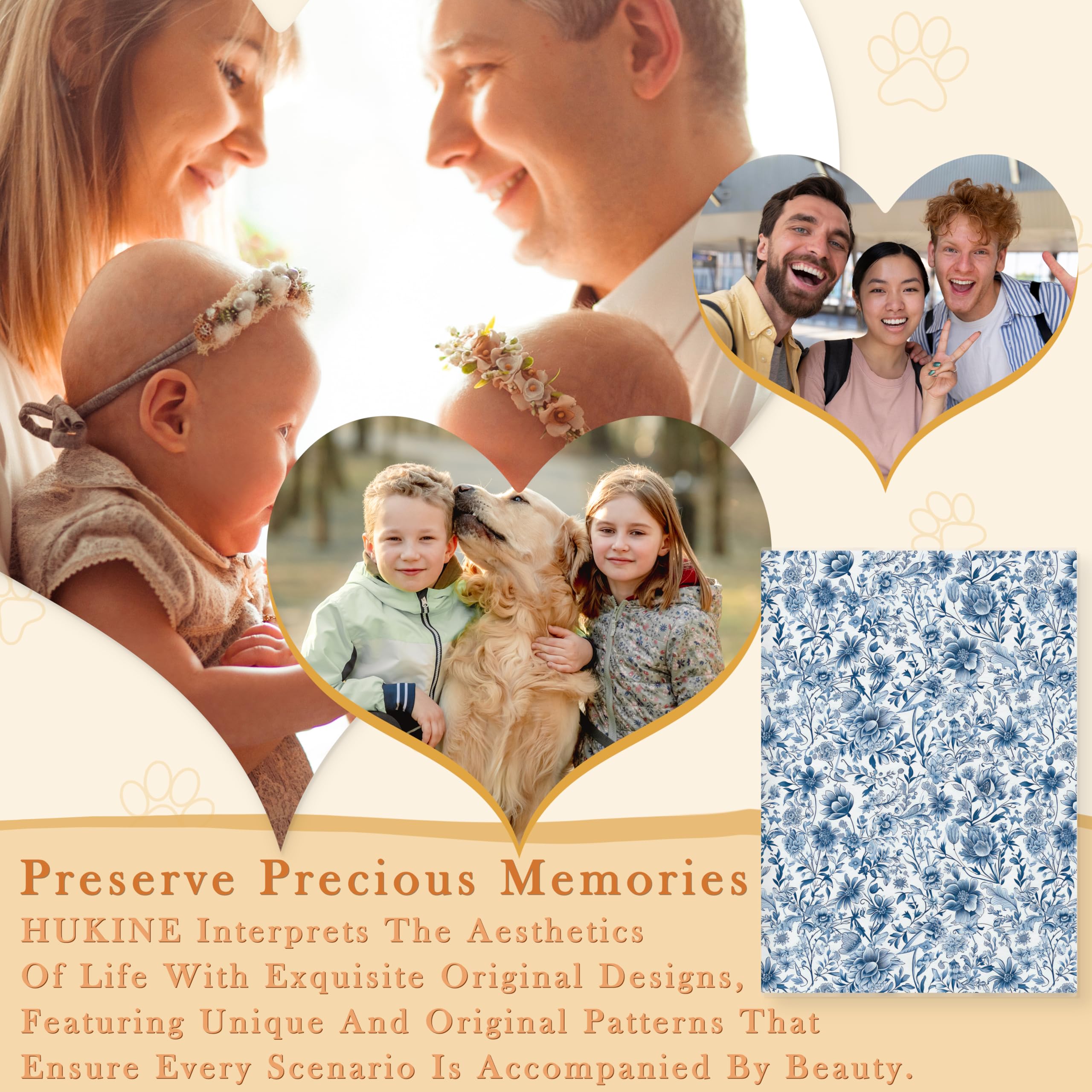 Álbum de fotos floral de 4 x 6 pulgadas, diseño de flores de chinoiserie azul y blanco, pequeño álbum de recuerdos con 18 bolsillos para 36 fotos para familia, bebé, graduación, boda