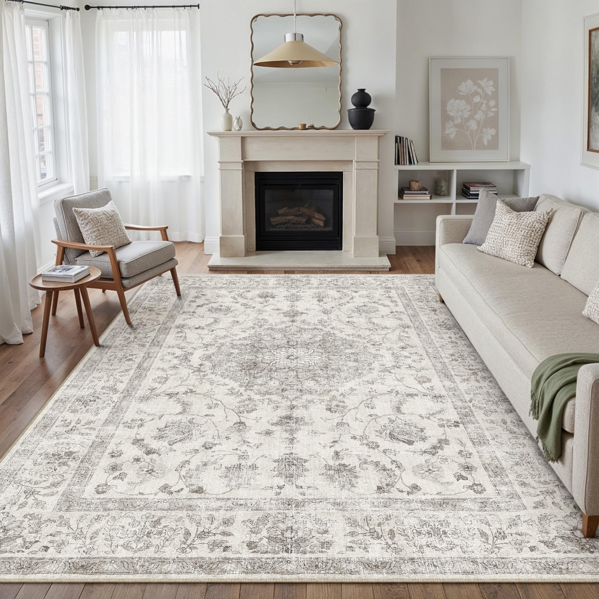 PureCozy Teppich Wohnzimmer 200x300cm Waschbarer Vintage Grau Tepiche for Schlafzimmer kurzflor rutschfest Weich Böhmischen Groß Retro Carpet für Küchen Esszimmer Bedroom Büro Living Room