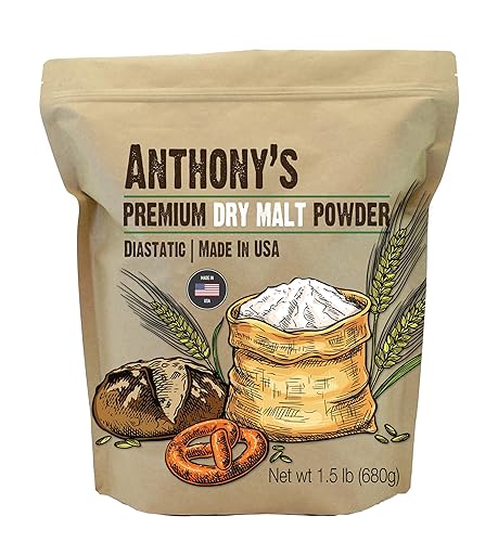 Anthonys - Polvo de malta seca diastática 15 libras fabricado en los Estados Unidos harina de cebada malteada diastática