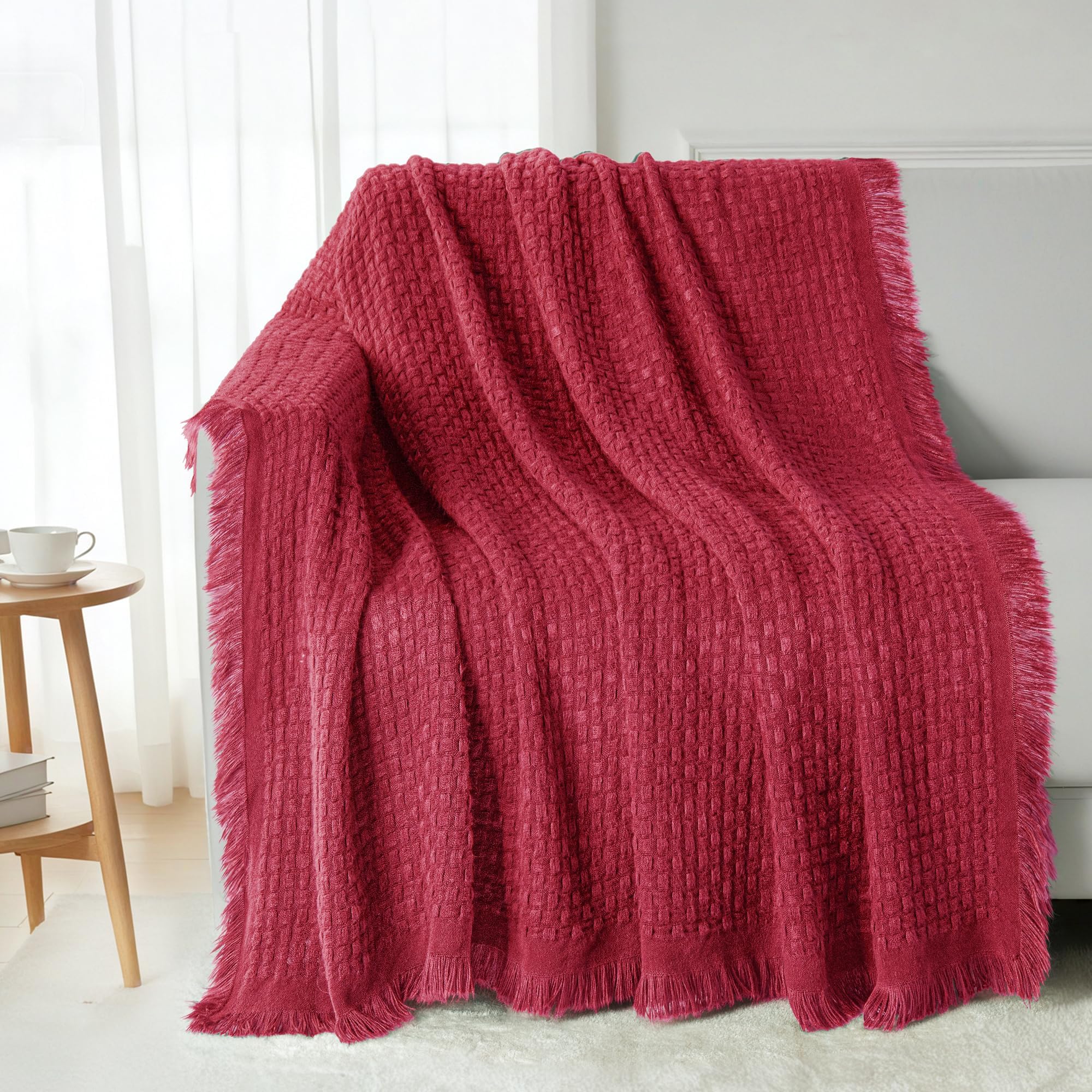 Exclusivo Mezcla Kuscheldecke Strickdecke mit Fransen, Weiche und Warme Decke mit strukturierter Optik für alle Jahreszeiten, Leichte Atmungsaktive Raumdekoration