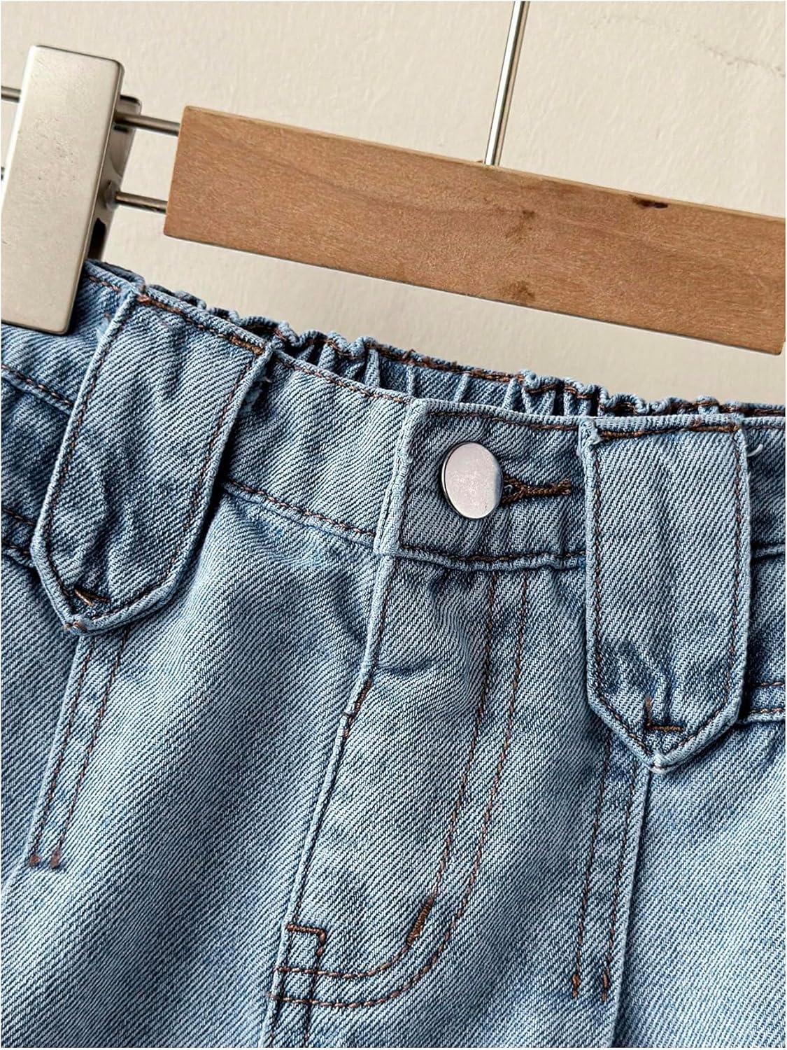 GORGLITTER Girl's Denim Skirt Elastic High Waist Midi A Line Skirts with Pockets Cute Preppy Clothes - Image 4