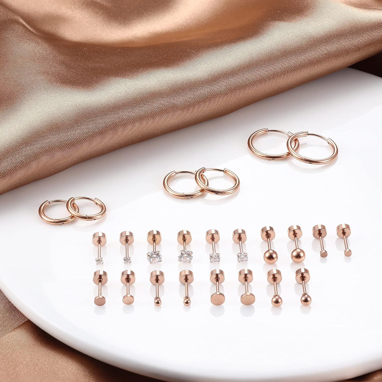 Morfetto 12 Paar Kleine Knopjes Hoepel Oorbellen Roestvrijstalen Oorbellensets voor Meerdere Piercings Platte Achterkant Oorbellen Kraakbeen Kleine Hoepel Oorbellen, 8 millimeters, Roestvrij staal