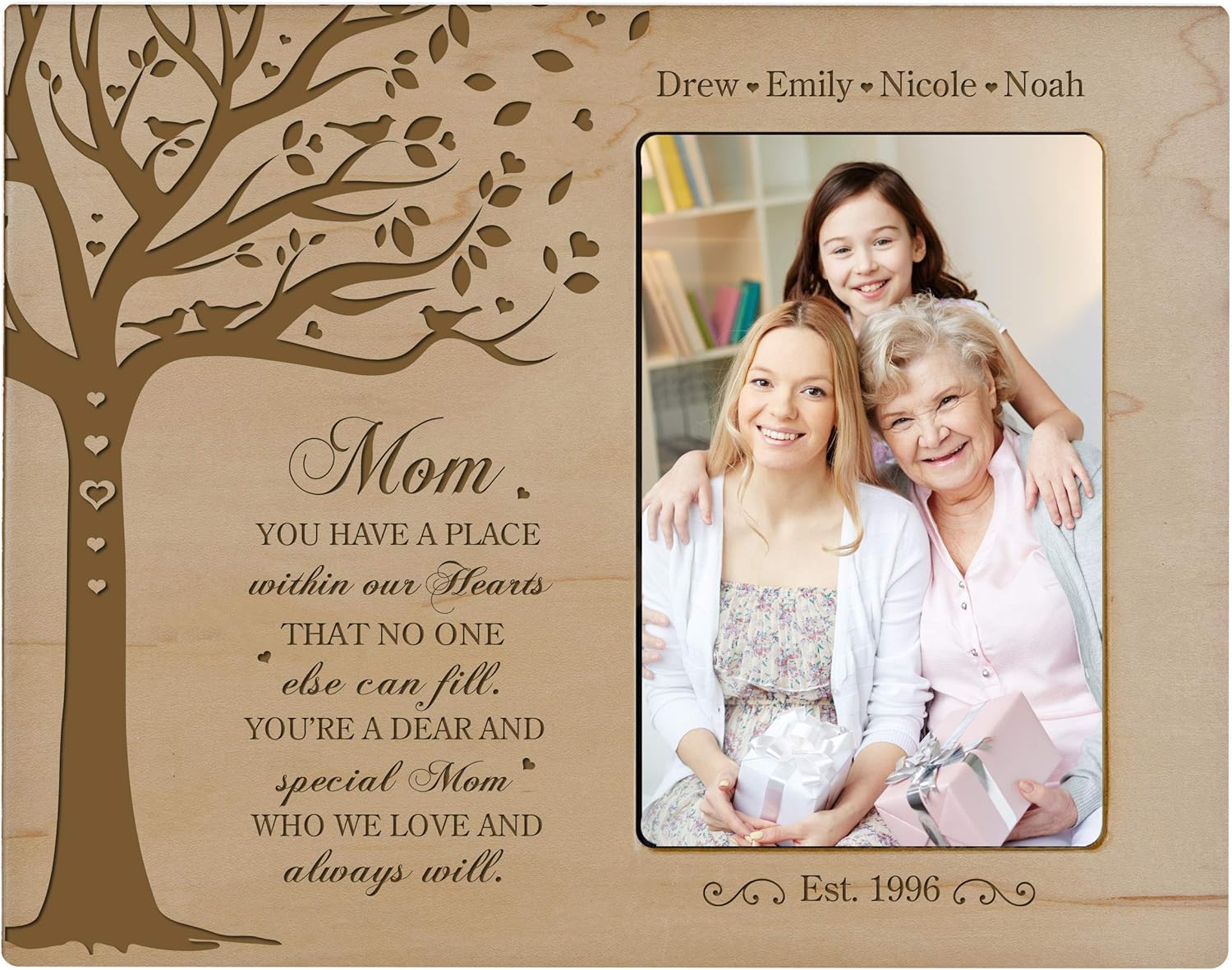 LifeSong Milestones Personalized from Son, Grandson, Nephew Solid Wood Vertical Frames Family Keepsake 8”x10” Holds 4”x6” Photo You Have A Place Mom (Cherry)