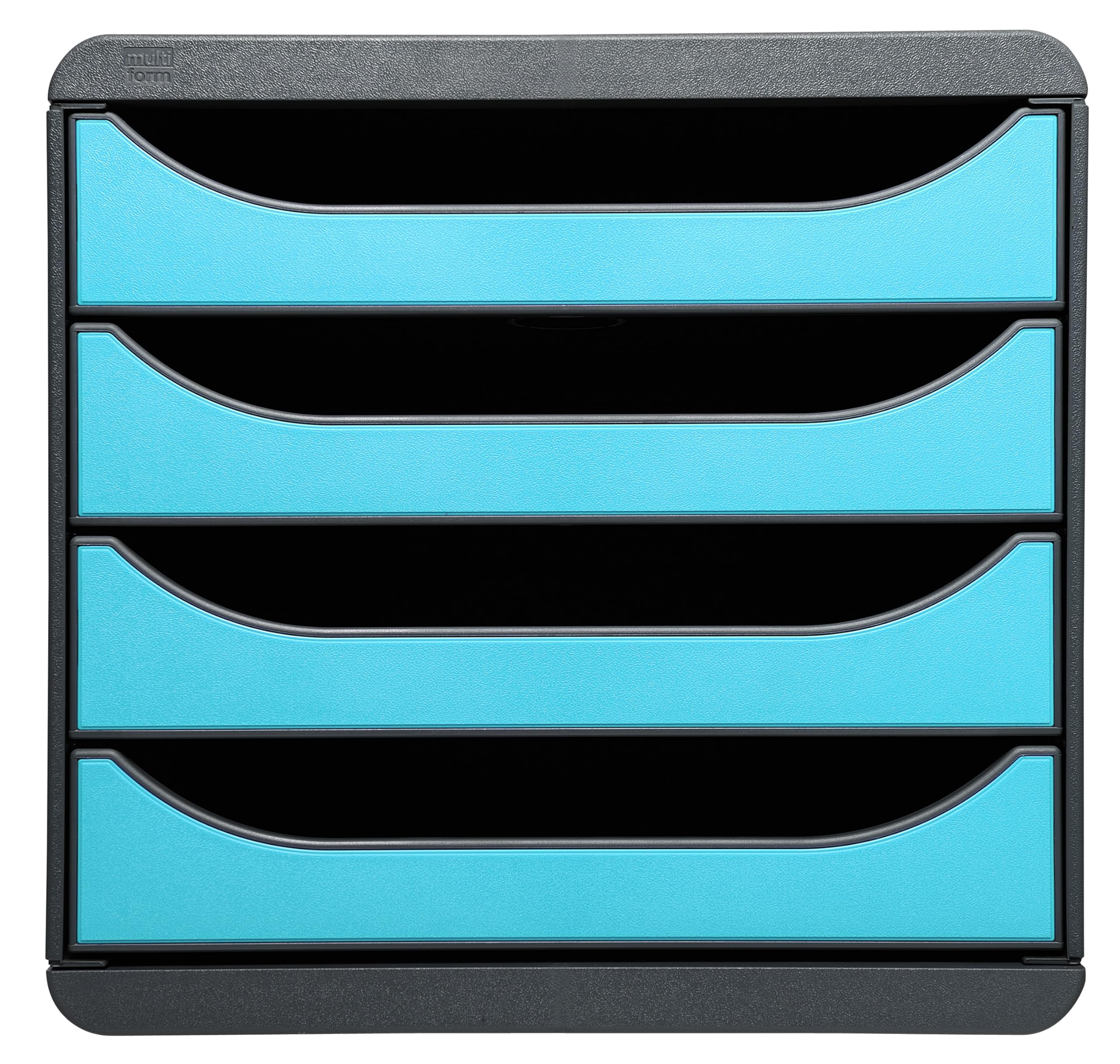 Exacompta - Ref 310782D - BIG-BOX Desktop Drawer Set - 4 x 55mm Drawers, Suitable for A4+ Documents, 347 x 278 x 267mm, 100% Recycled Plastic - Black/Turquoise