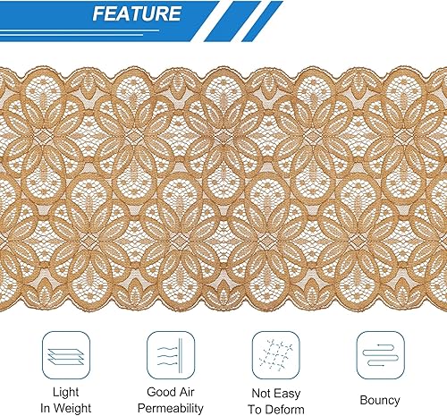 Miniatura 4 de MECCANIXITY Cinta de encaje de 5 yardas y 7 pulgadas para envolver regalos de manualidades, diademas de boda, marrón claro