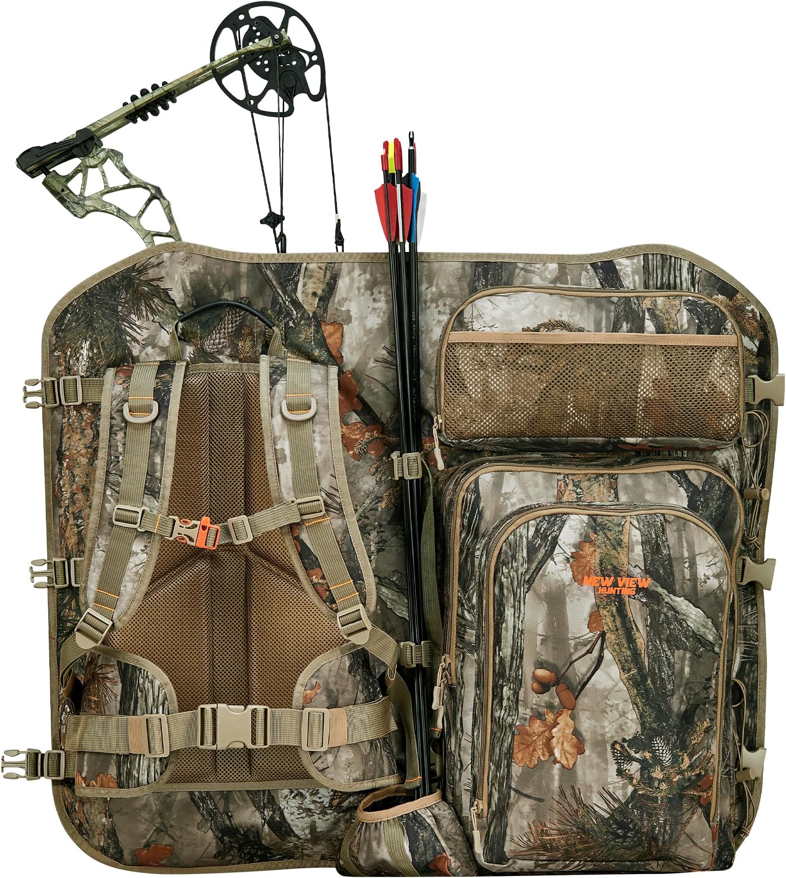 NEW VIEW Bow Hunting Backpack with Bow Holder, Camo Hunting Backpacks for Men, Large Saddle Hunting Pack for Compound Bow, Bow Hunting Accessories Gear