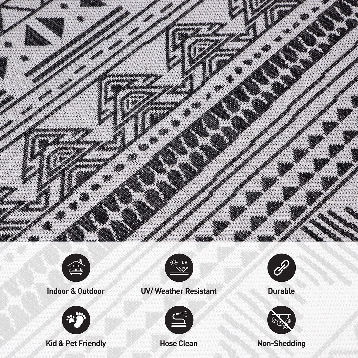 Rugshop Panarea Contemporary Geometric Bohemian Textured Flat Weave Easy Cleaning Outdoor Rugs for Deck,Patio,Backyard Indoor/Outdoor Indoor/Outdoor Runner Rug 2' x 7' Black