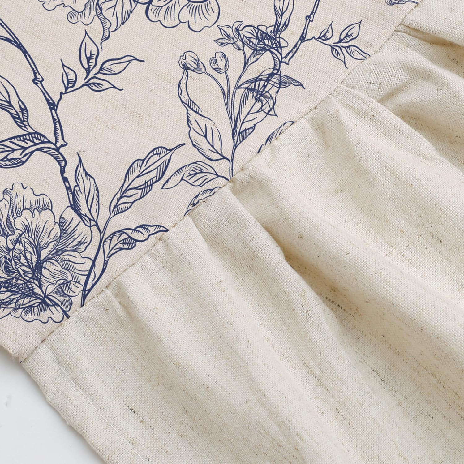 MUGINYU Blue Floral Toile Shower Curtain with Ruffle Trim - Vintage French Country Bathroom Decor with Linen Texture, Cottagecore Aesthetic Pattern, 72x72 Inches