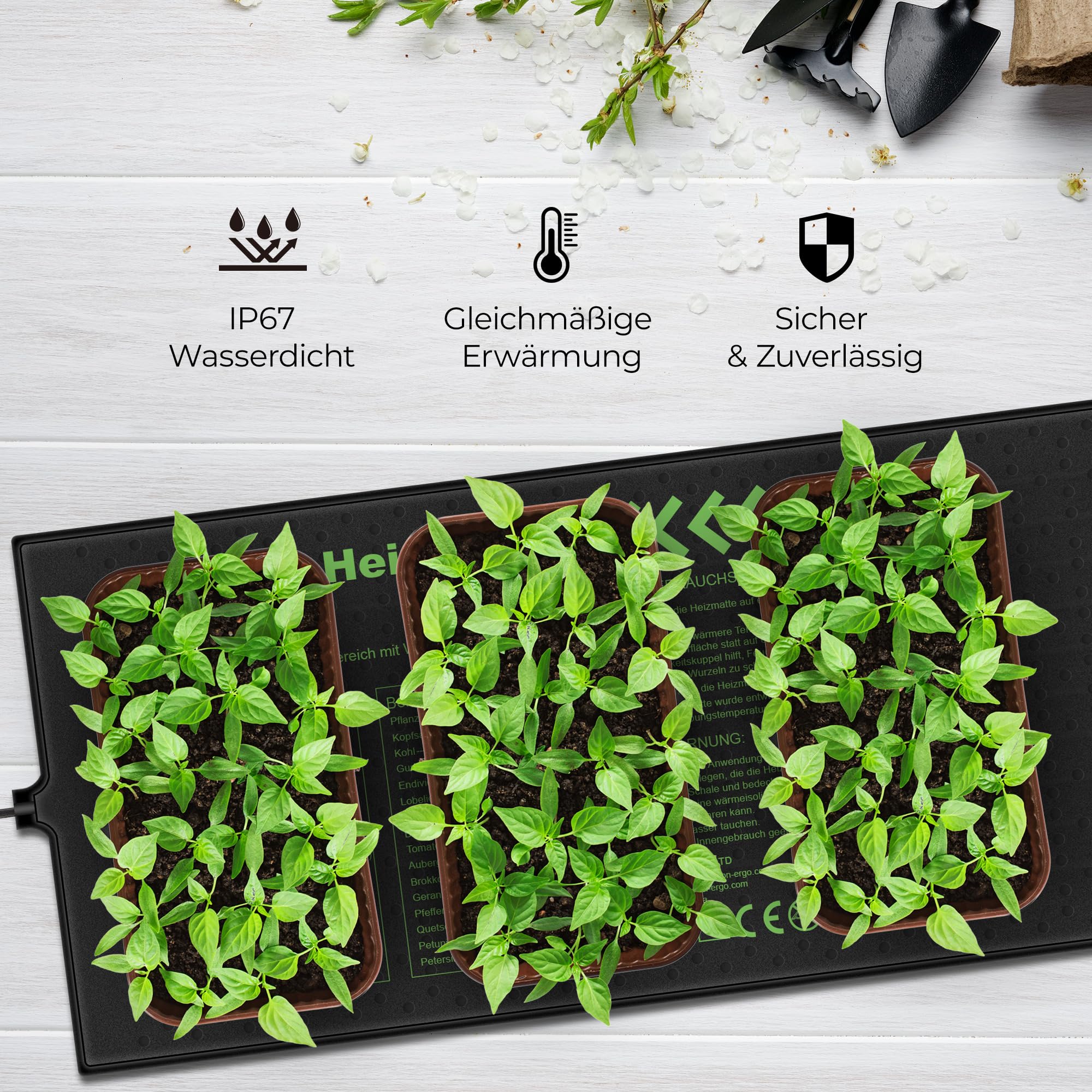 HBN Lot de 2 tapis chauffants pour semis et semences, 17,5 W, serre d'intérieur, plaque de culture, coussin chauffant pour légumes, fleurs, herbes, terrariums, 50 x 25,7 cm