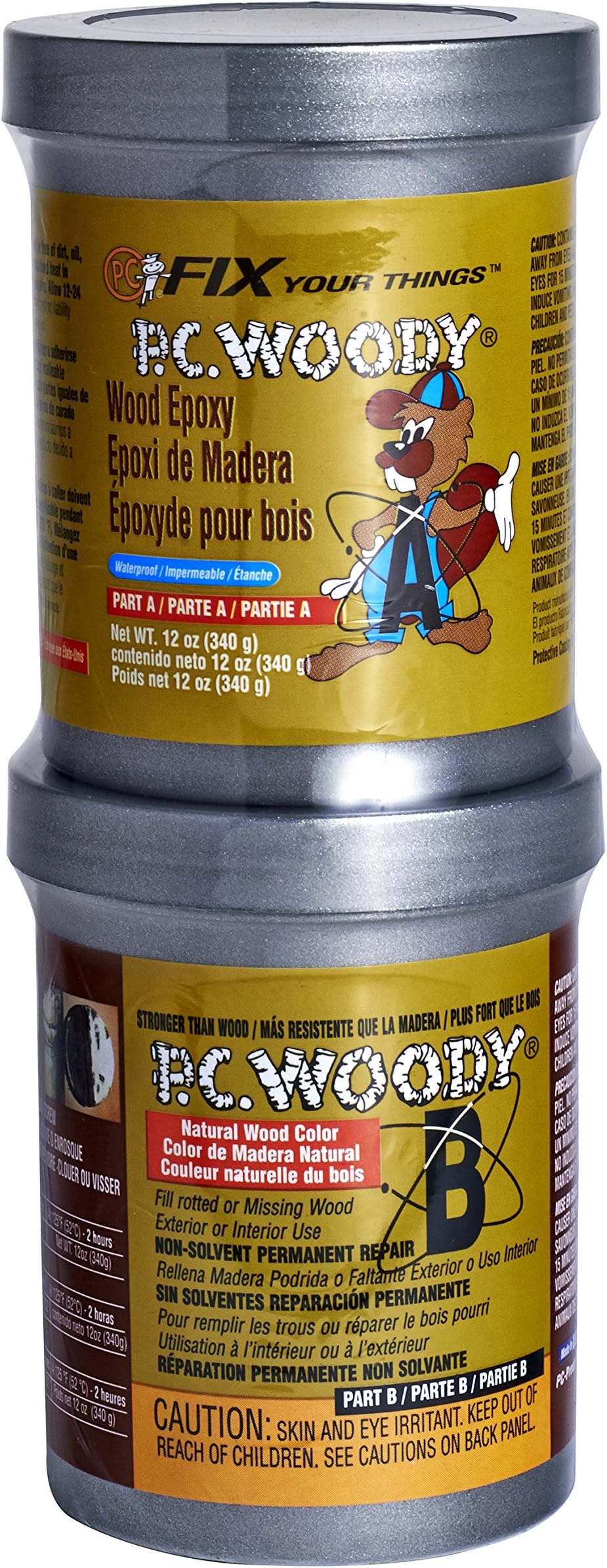PC Products PC-Woody Wood Repair Epoxy Paste, Two-Part 12oz in Two Cans, Tan 16333