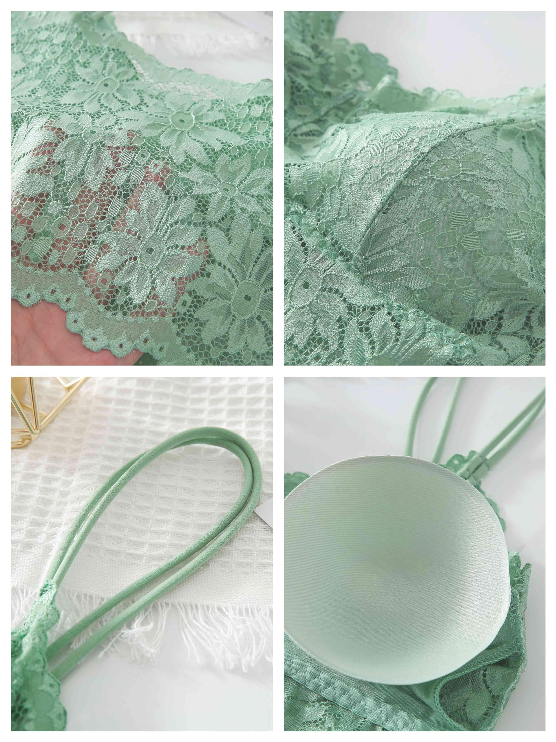 Bralette da donna in pizzo imbottito morbido senza ferretto