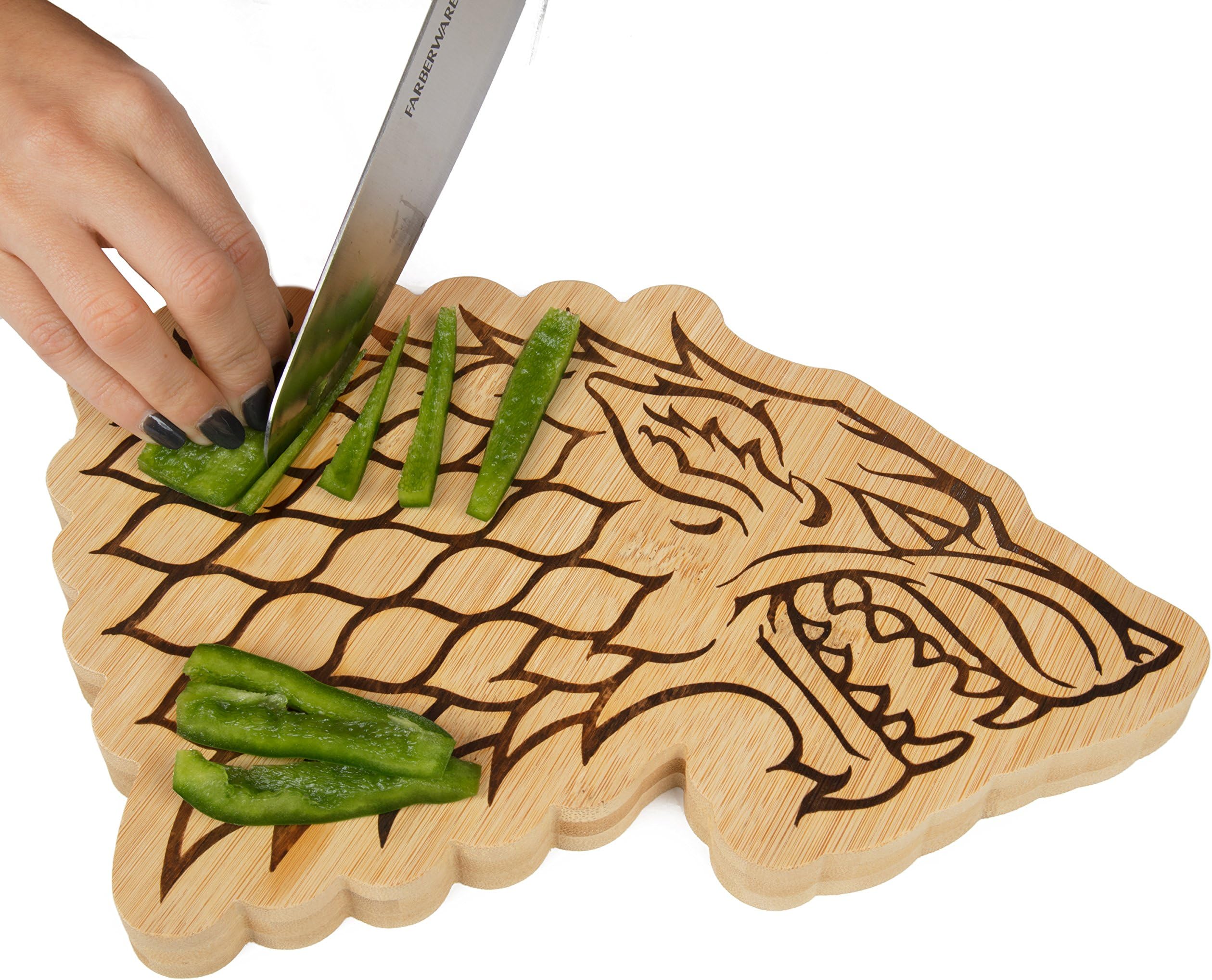 Game of Thrones House Stark Bamboo Cutting Board - Stark Dire Wolf Sigil Motif - 10” x 7.5”
