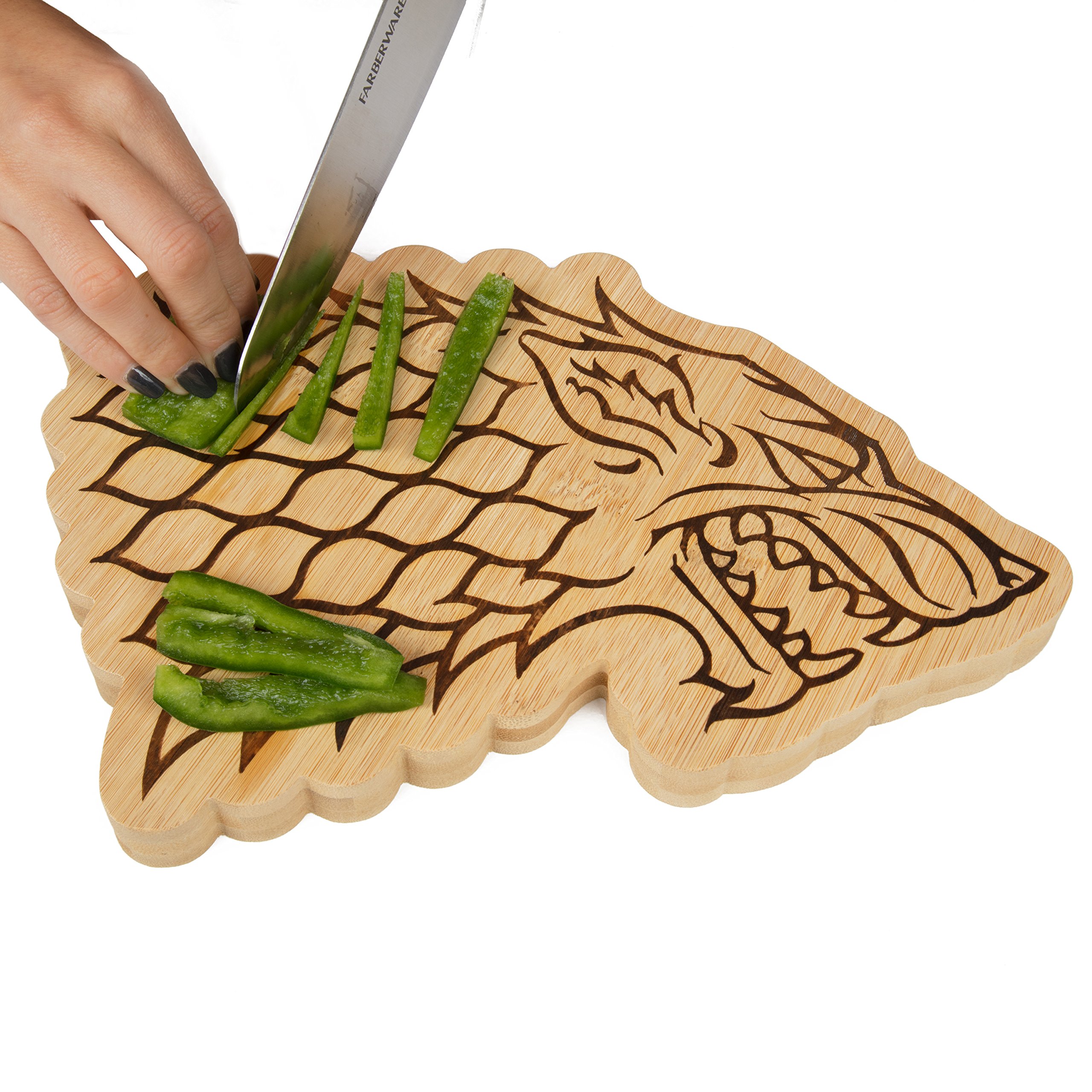 Game of Thrones House Stark Bamboo Cutting Board - Stark Dire Wolf Sigil Motif - 10” x 7.5”
