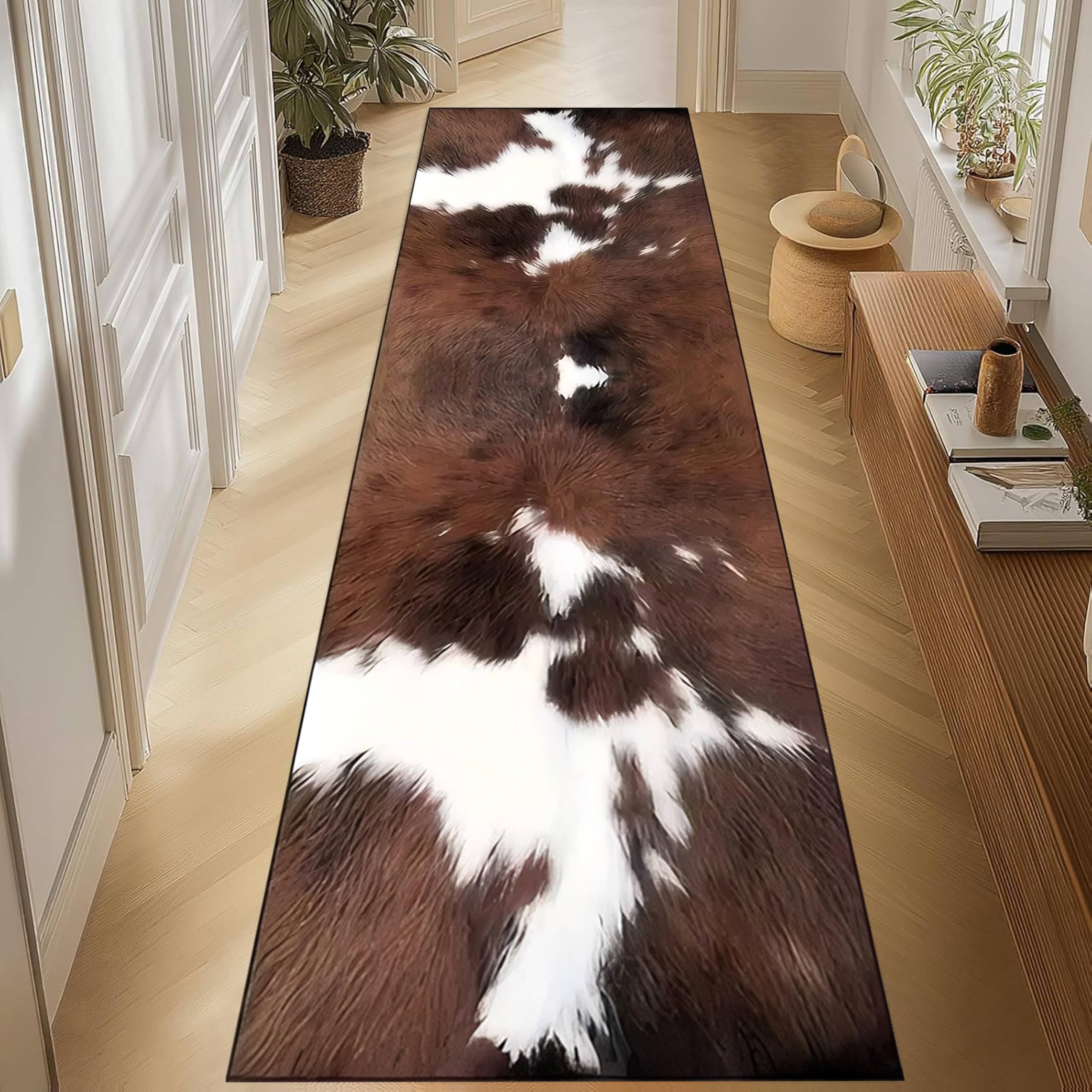 Cow Pattern Rug for Runner,80x300cm, Wild Animal Plateau Yak Fur Pattern Design Hallway Rug, Stylish Home Decor Entrance Rugs, Non-Slip Easy to Clean for Living Room Kitchen Bedroom Office Rugs