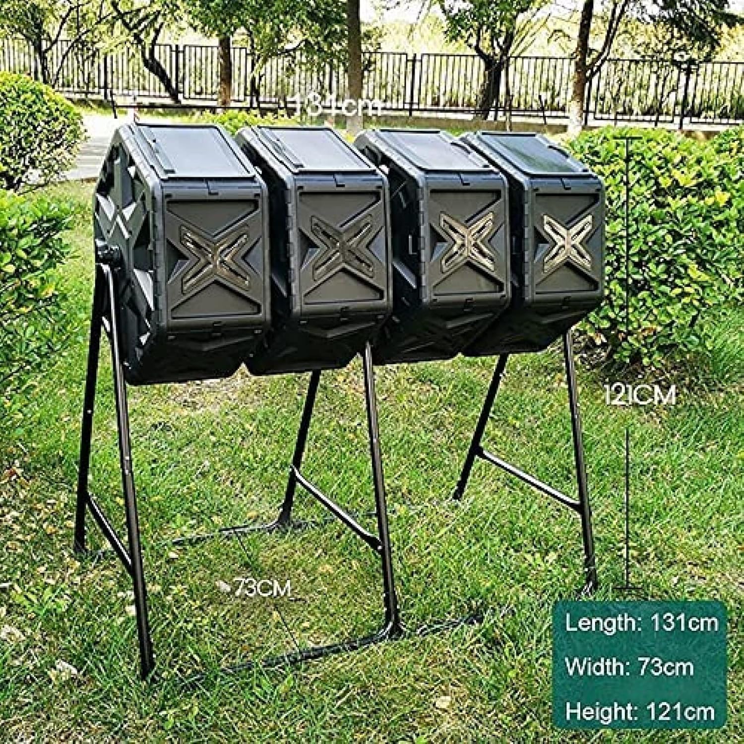 Compostiera A Tamburo Grande da 74 Galloni/280 Litri, Compostaggio per Esterni, Compostaggio da Giardino A Quattro Camere, Facile da Montare, Compostaggio per Rifiuti da Giardino