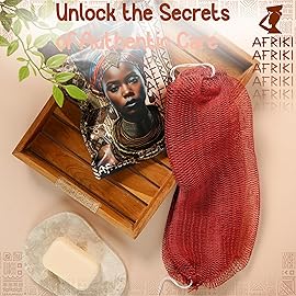 AFRIKI African Net Sponge - Exfoliating Body Scrubber, Black Owned & Rooted in Africa, All Skin Types | 45 in Long (Burgundy)